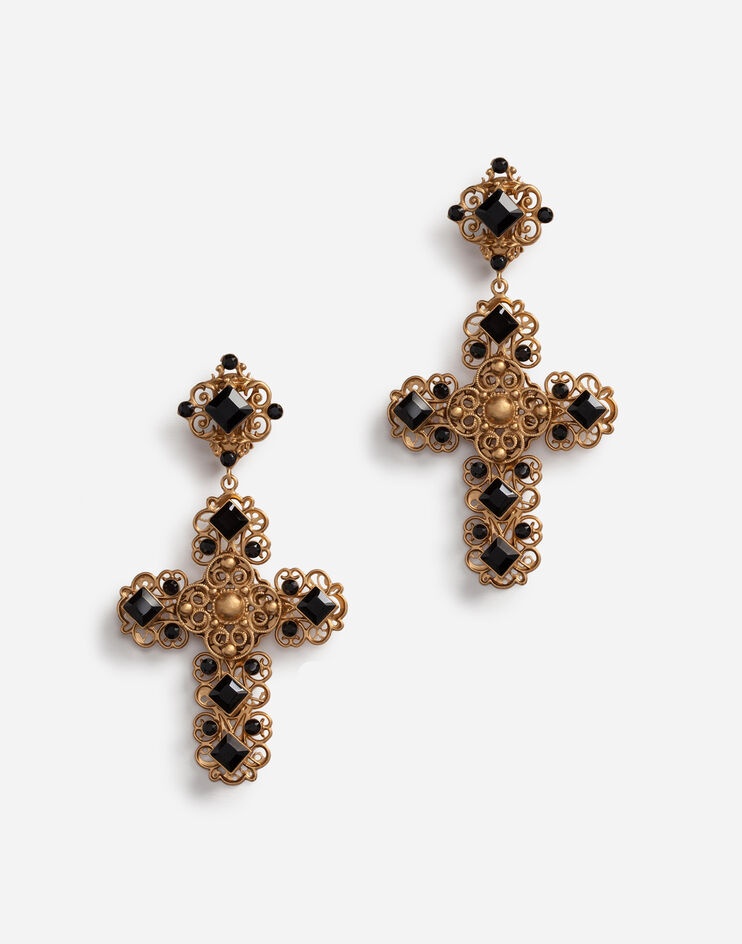 Clip-on drop earrings with crosses - 1