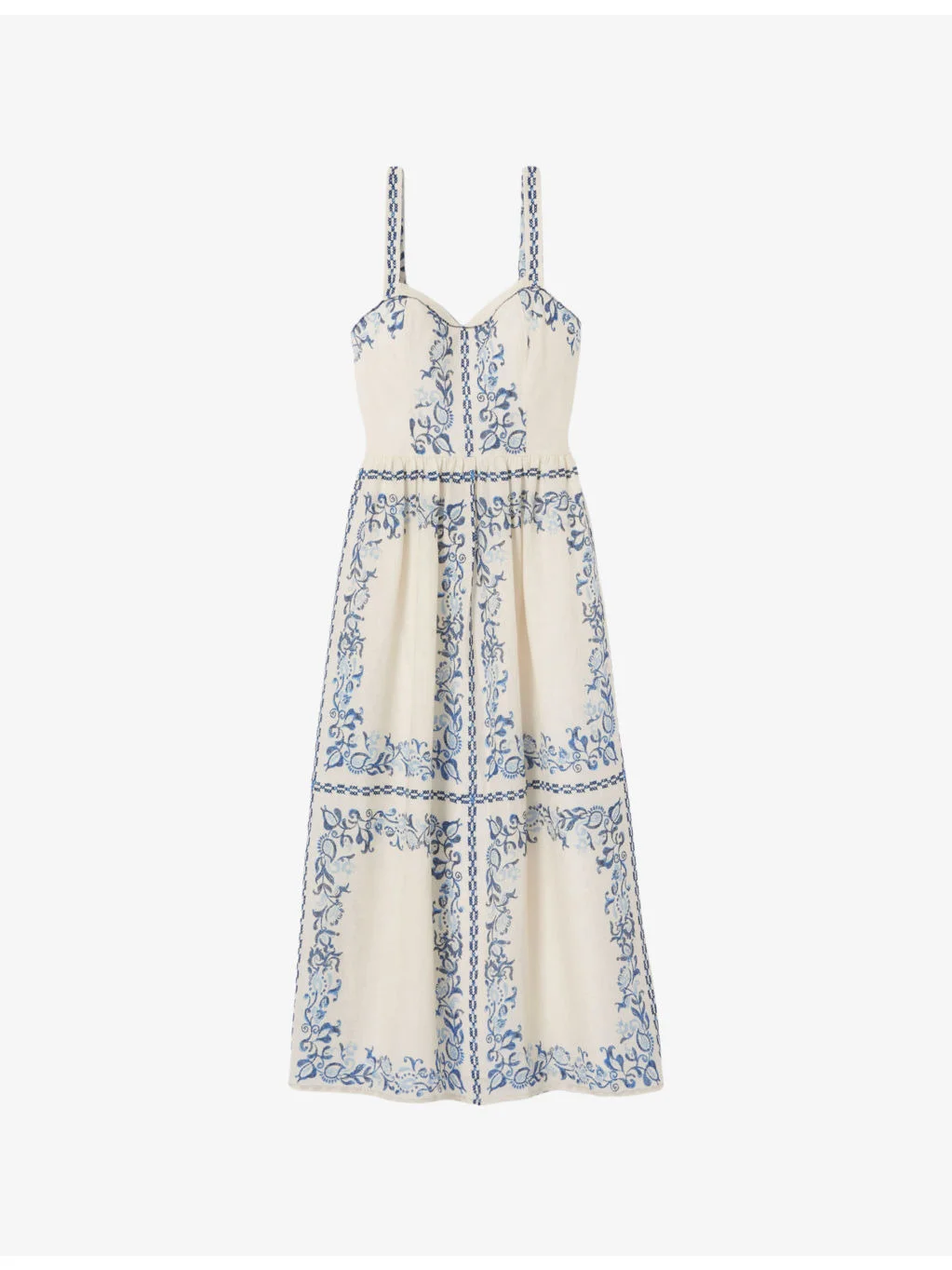 Sleeveless Floral-Print Linen Midi Dress - 1