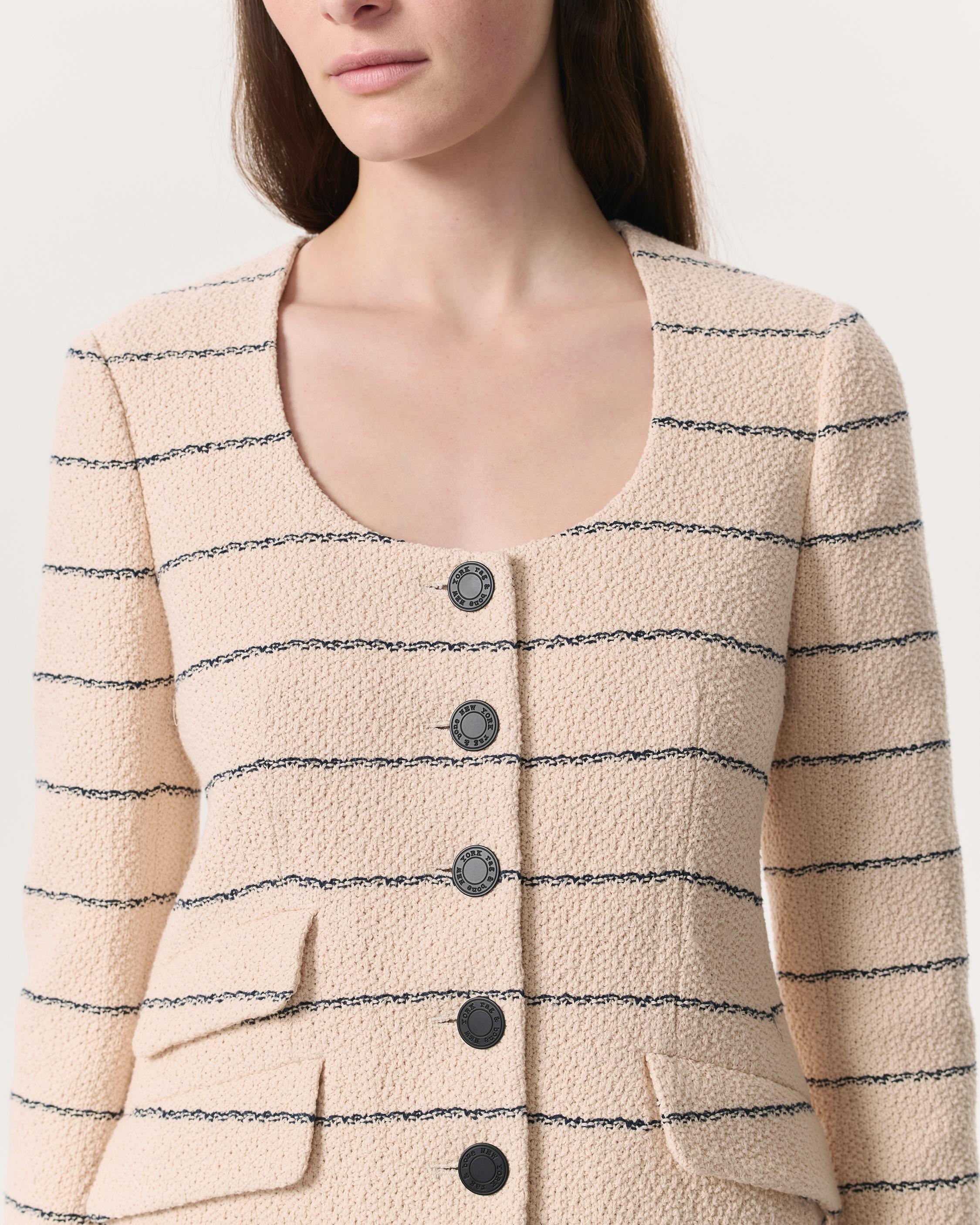 Roslyn Cotton Tweed Scoop-Neck Blazer - 6