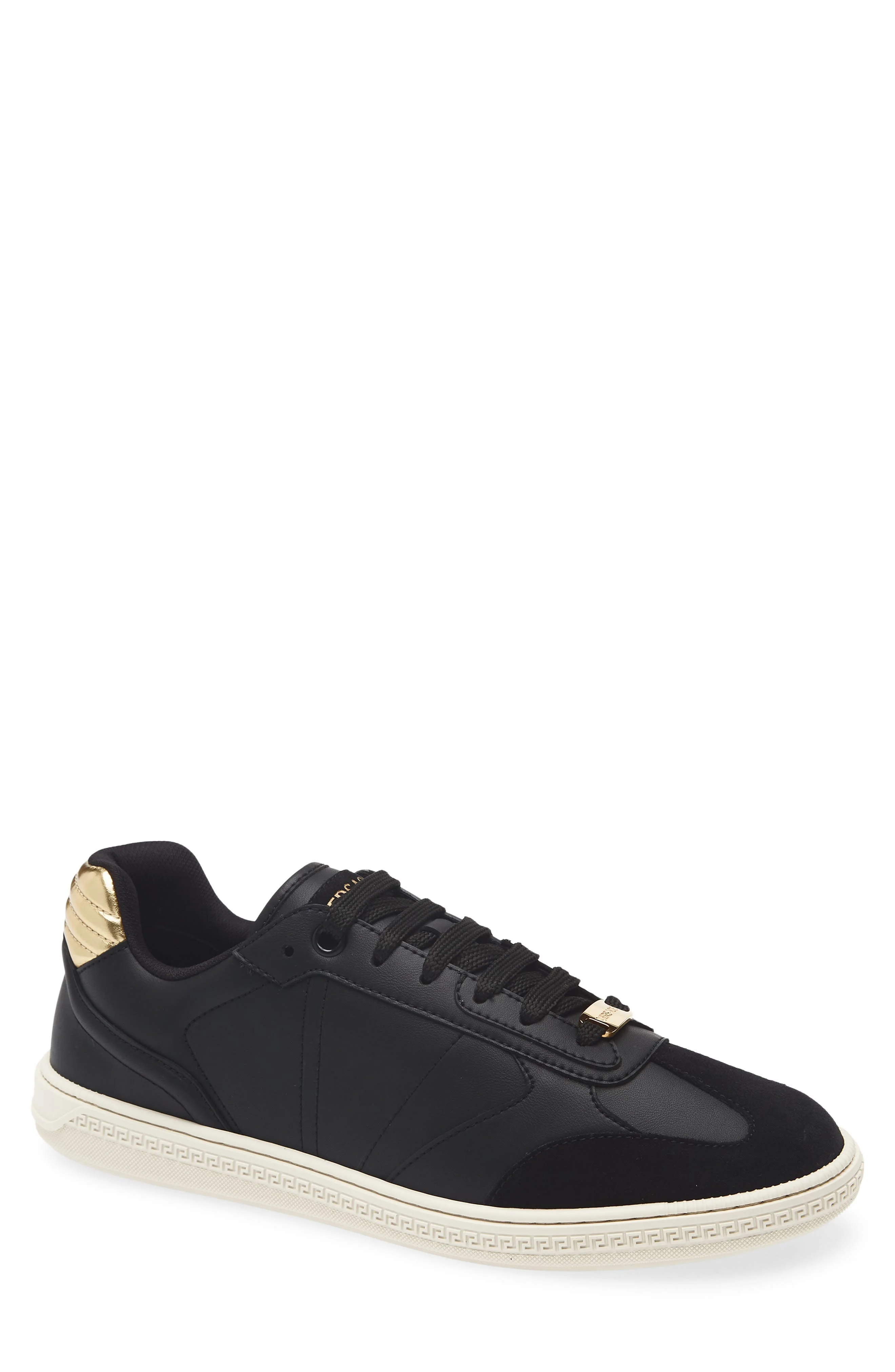 Versace Greca Court Sneaker in Black Antracite Gold at Nordstrom - 1