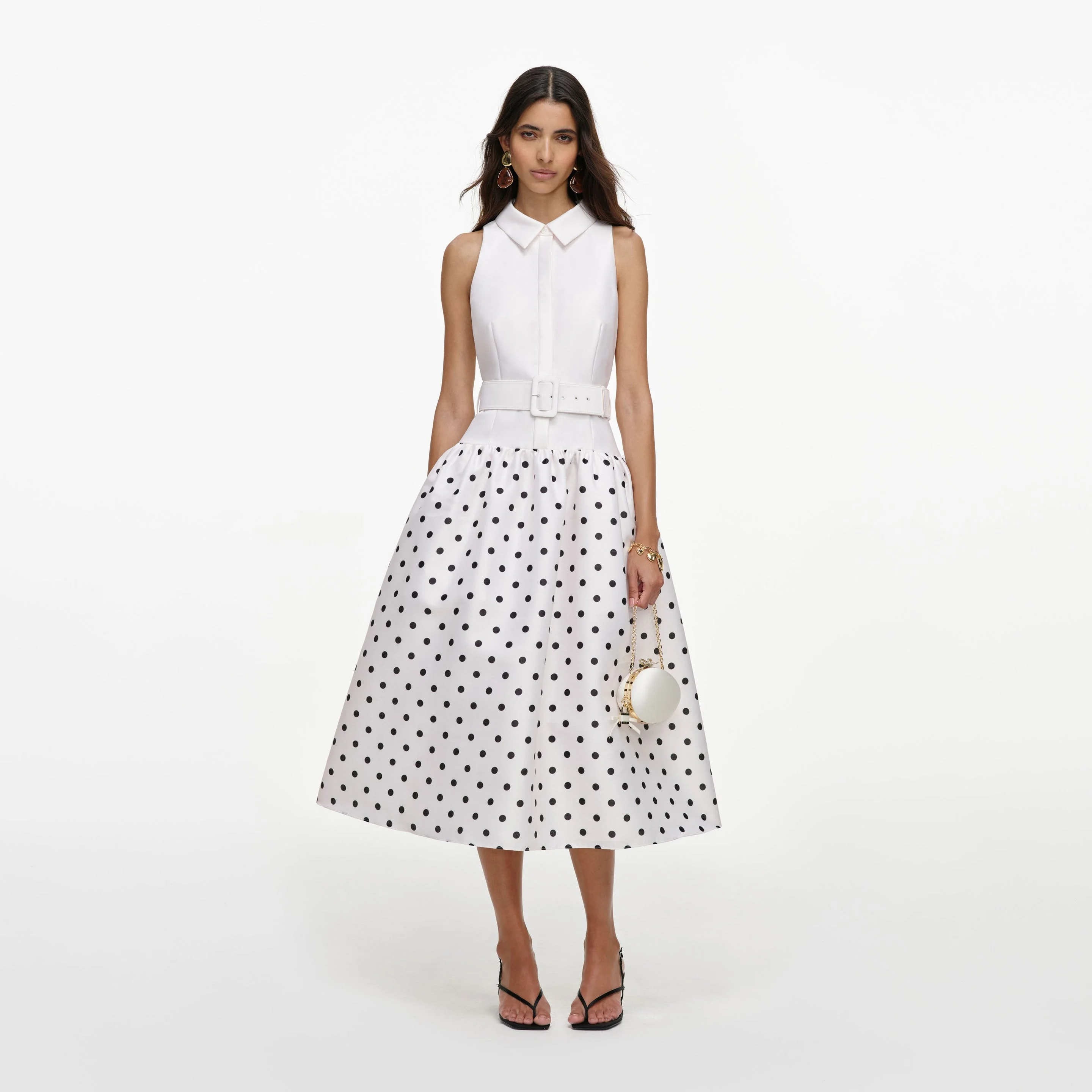 Off White Sleeveless Polka Dot Midi Dress - 1