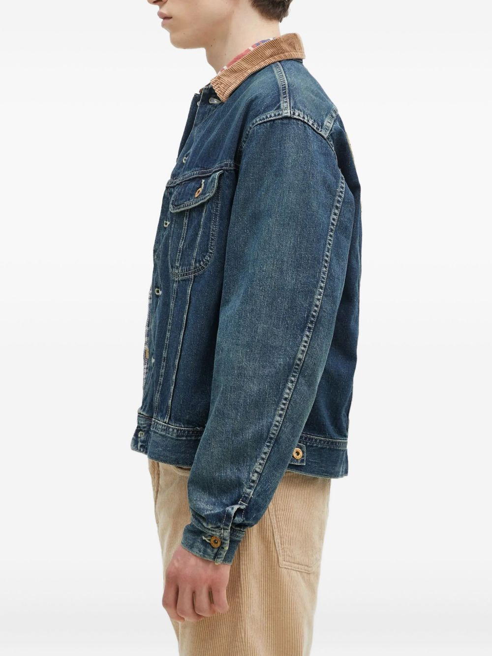 corduroy-collar denim jacket - 3