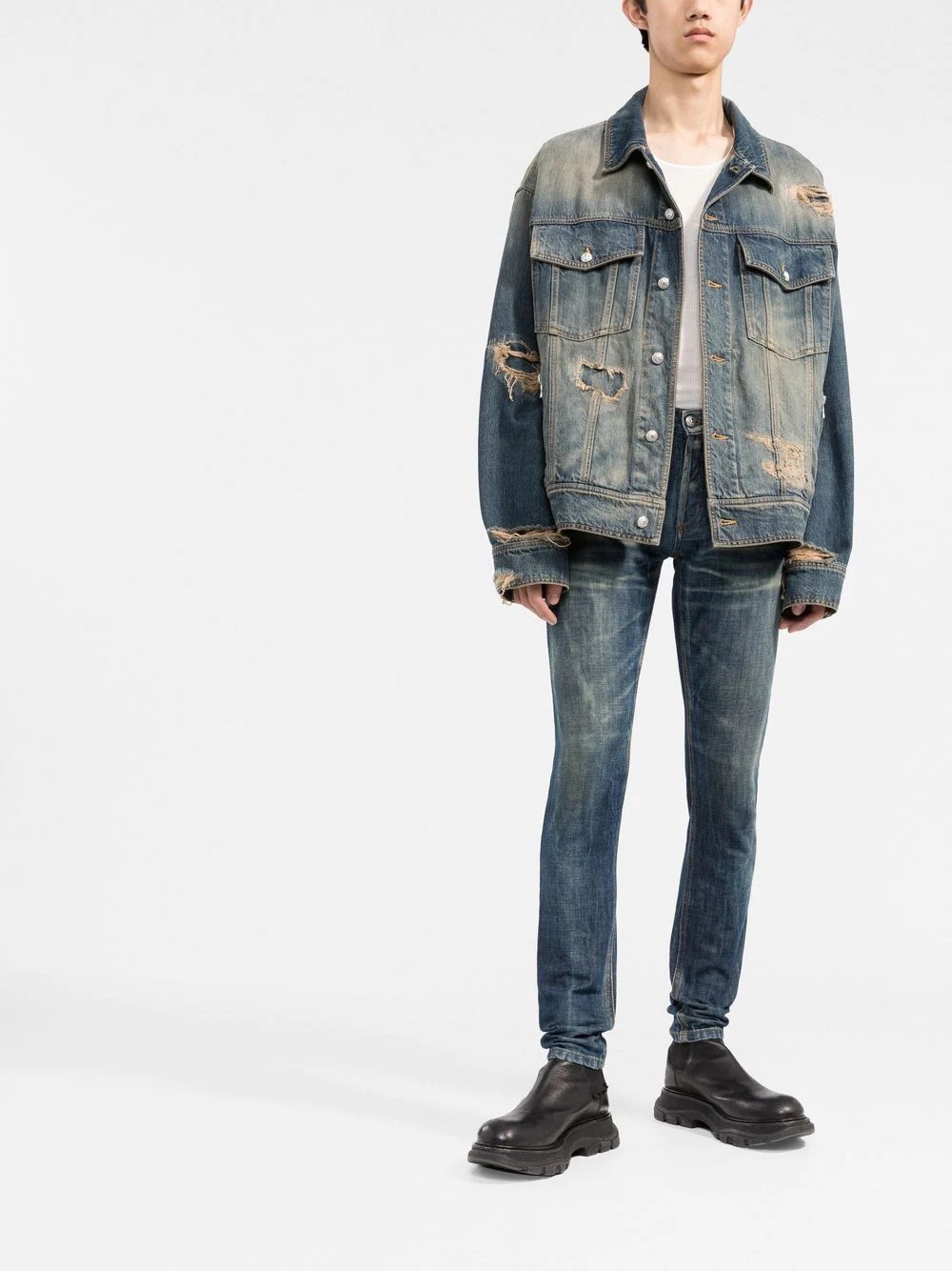 distressed denim jacket - 2