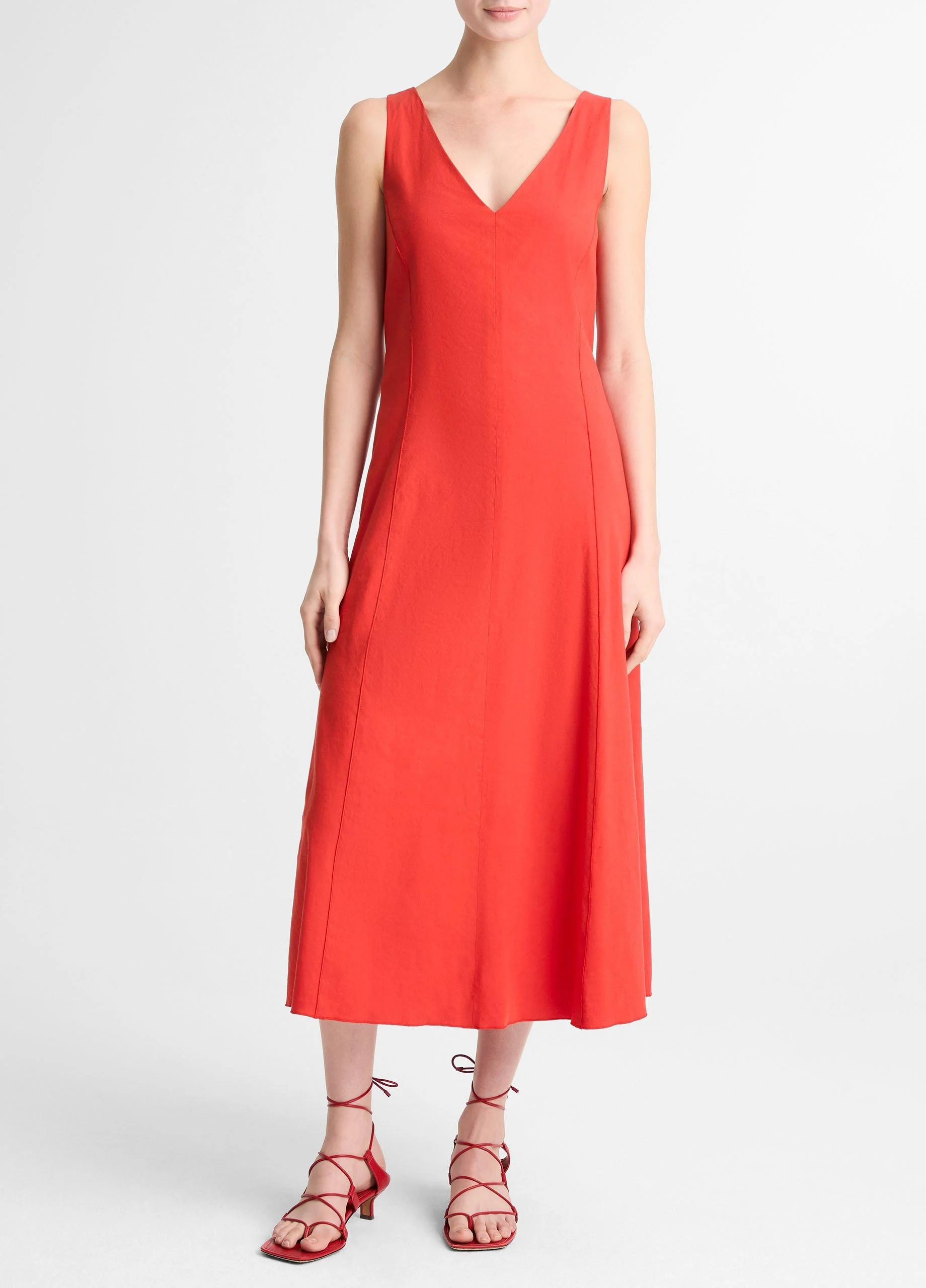 Linen-Blend V-Neck Dress - 1