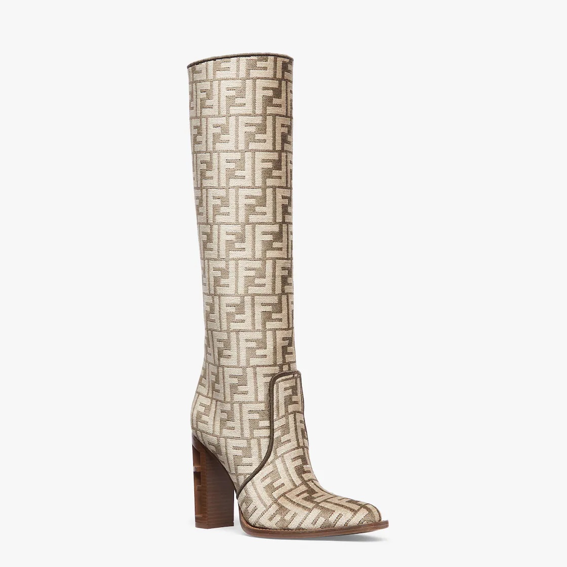 High-heeled dove gray FF chenille boots - 2
