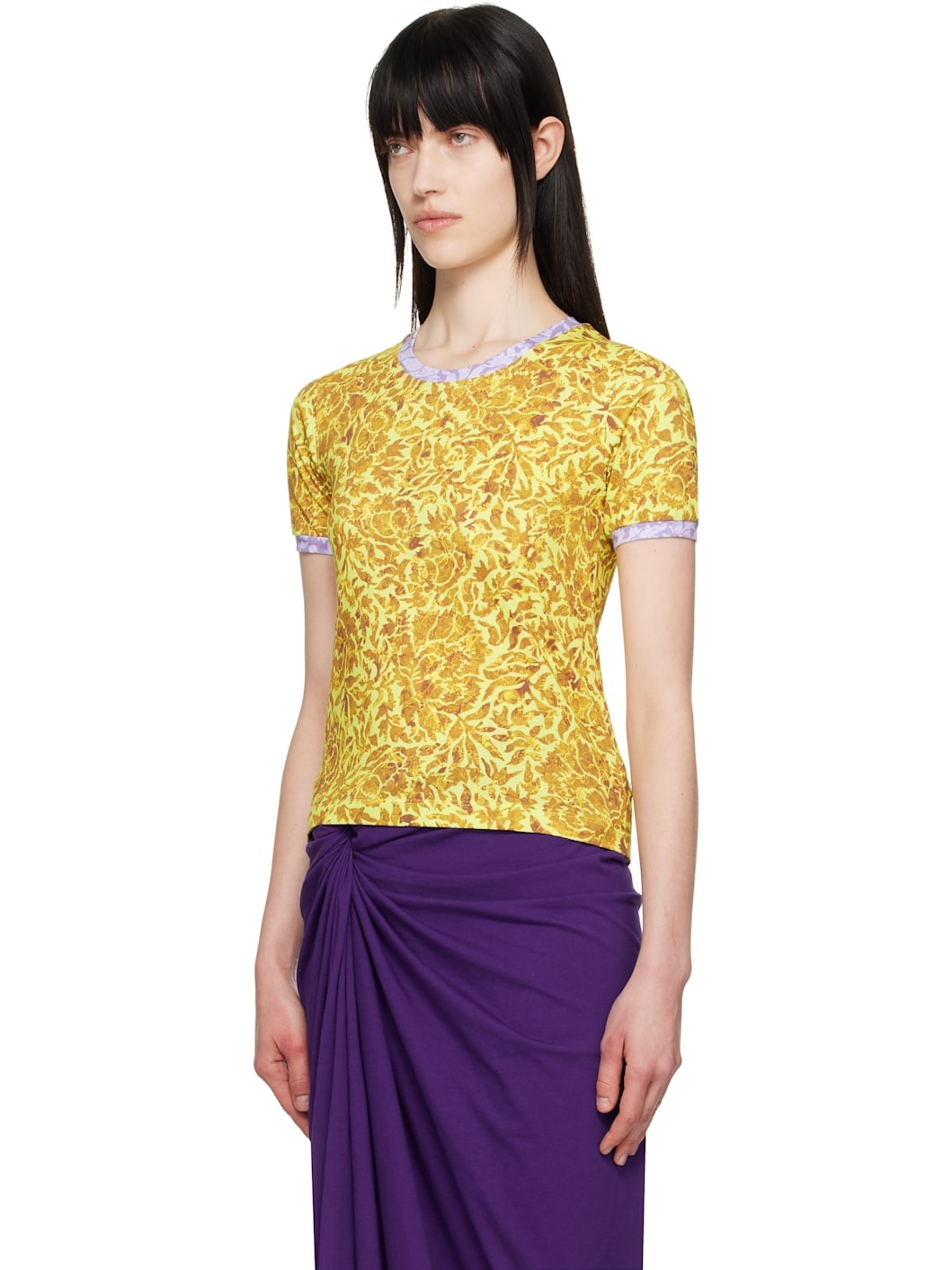 Yellow & Purple Printed Contrast T-shirt - 4