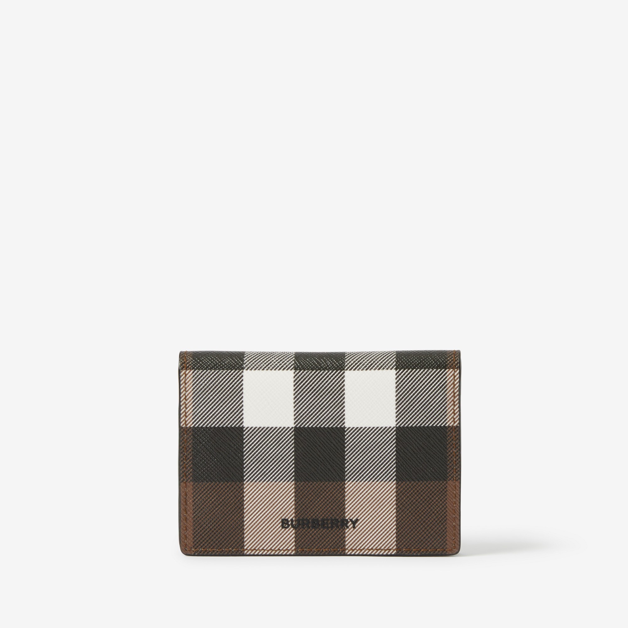 Check and Leather Folding Card Case - 1