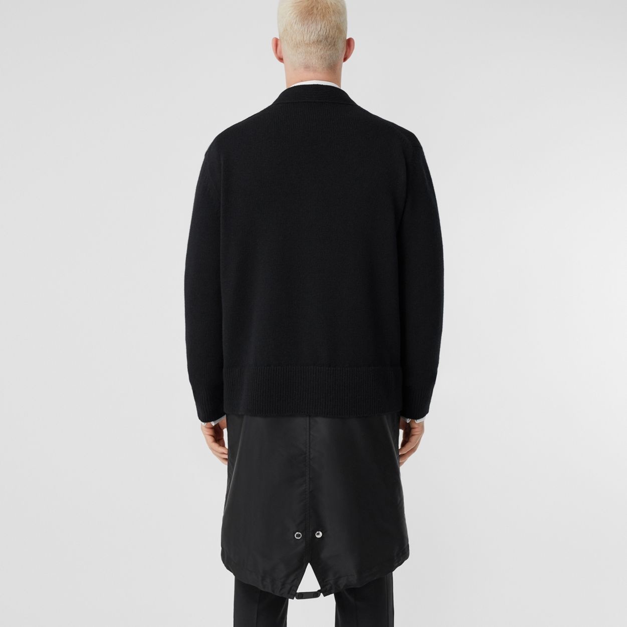 Contrast Nylon Panel Wool Cashmere Cardigan - 4
