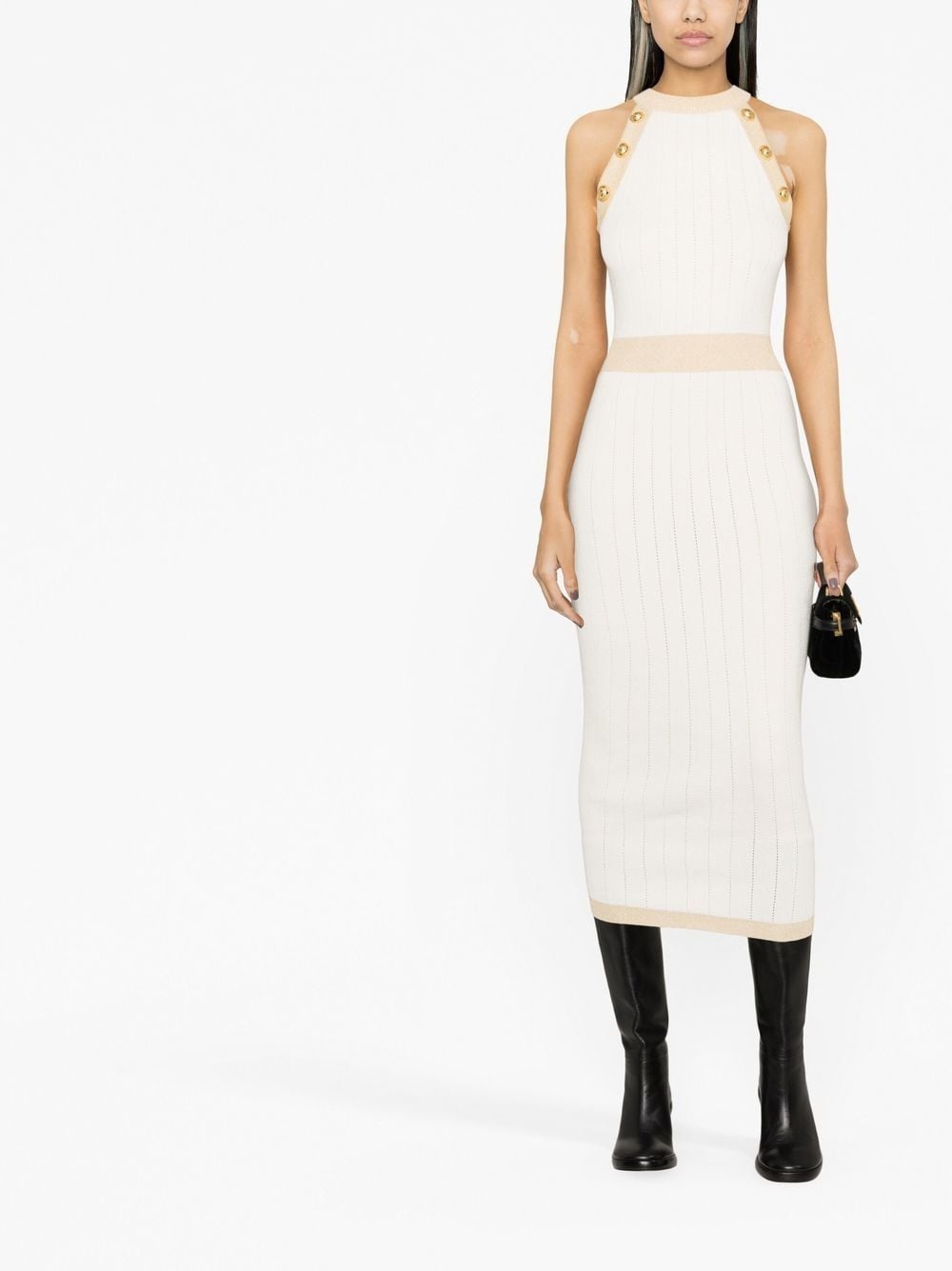 ribbed-knit halterneck midi dress - 2