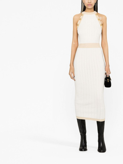 Balmain ribbed-knit halterneck midi dress outlook