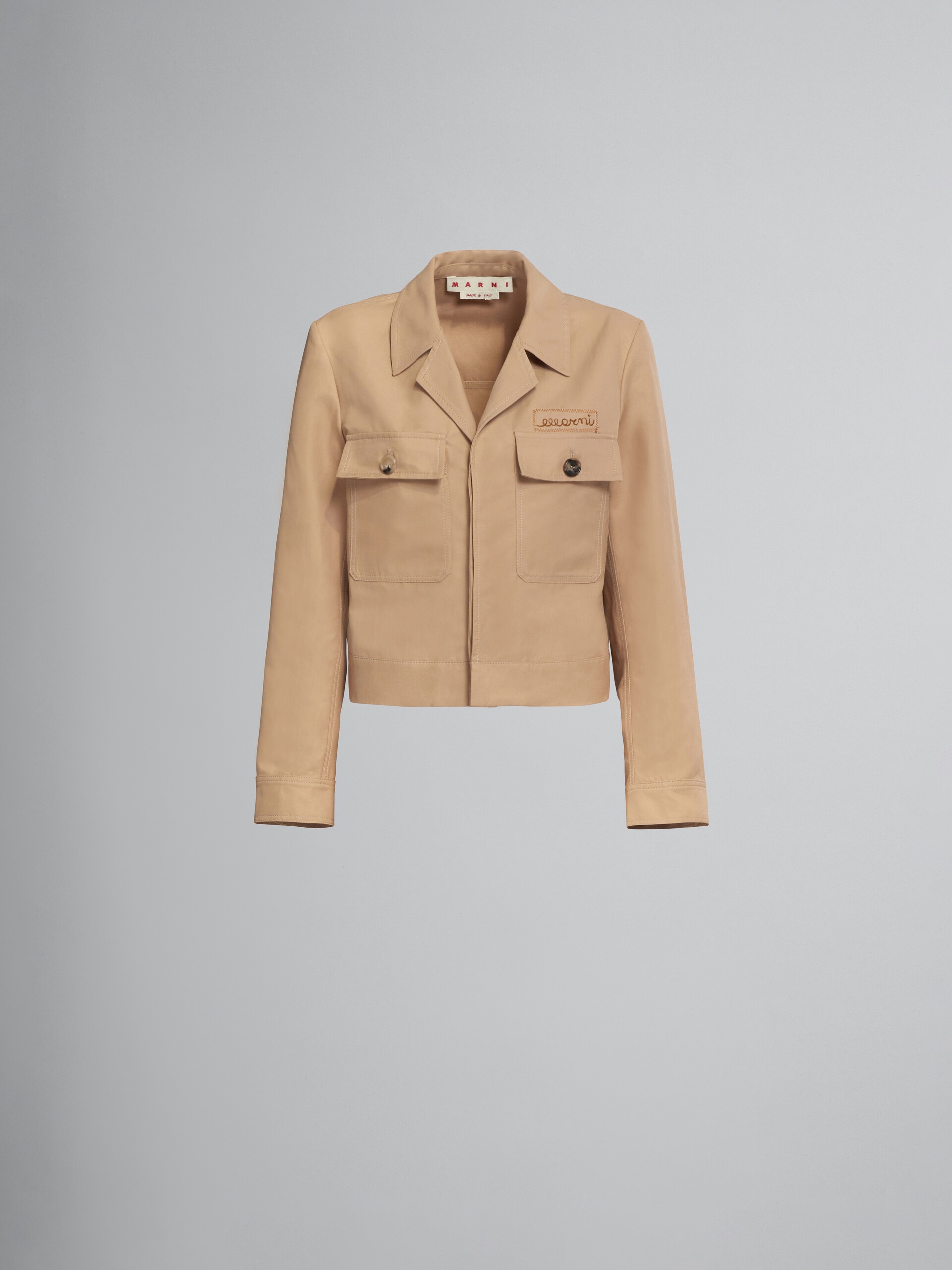 SHORT BEIGE JACKET IN TECHNICAL COTTON-LINEN - 1