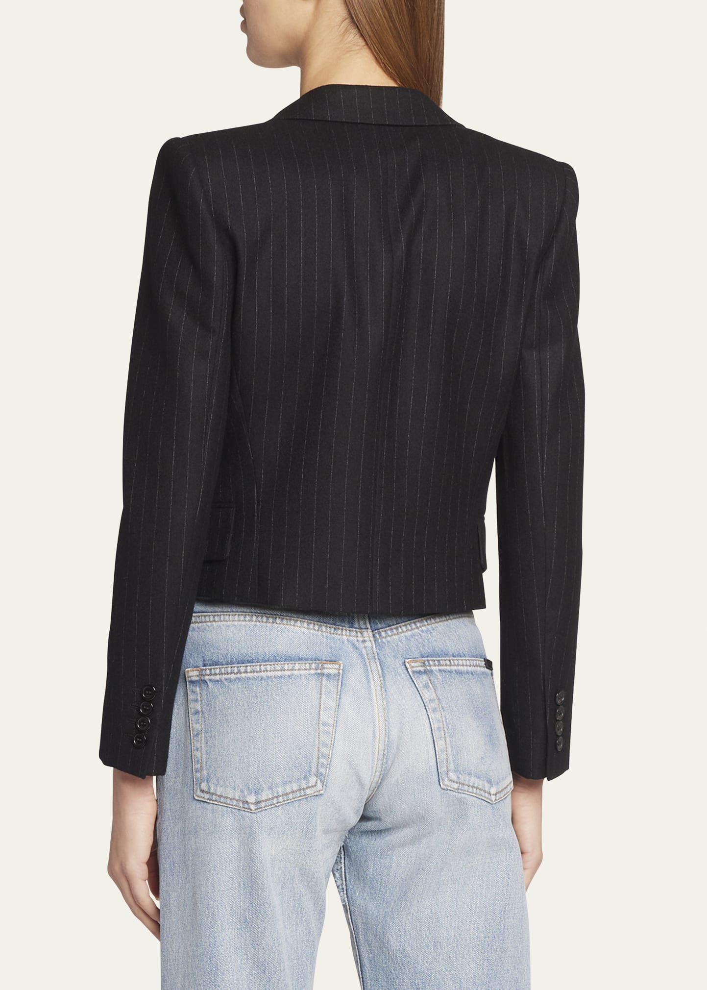 Spencer Pinstripe Cropped Wool Jacket - 3
