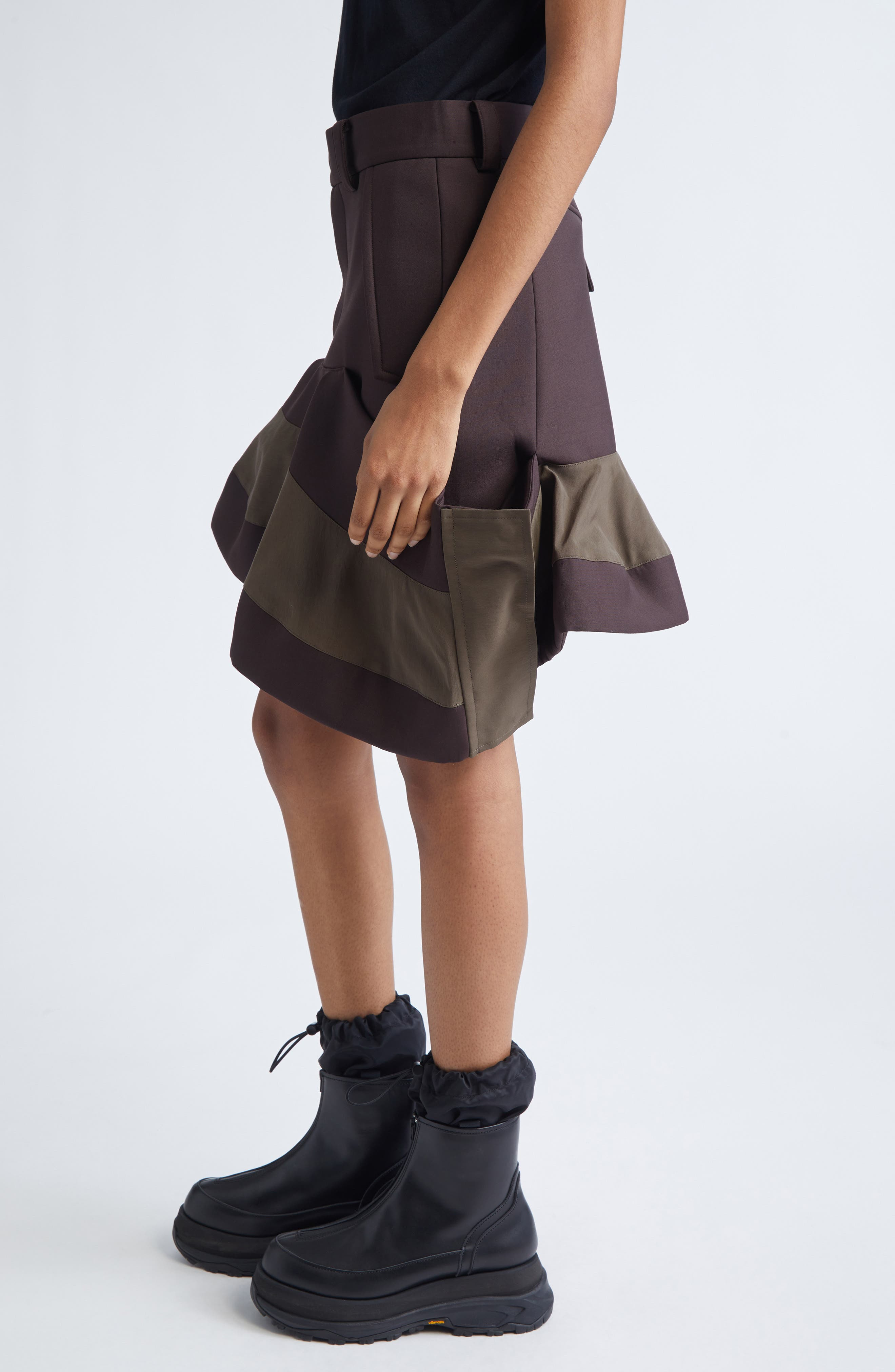 Sacai Mixed Media Skirt in Brown at Nordstrom - 4