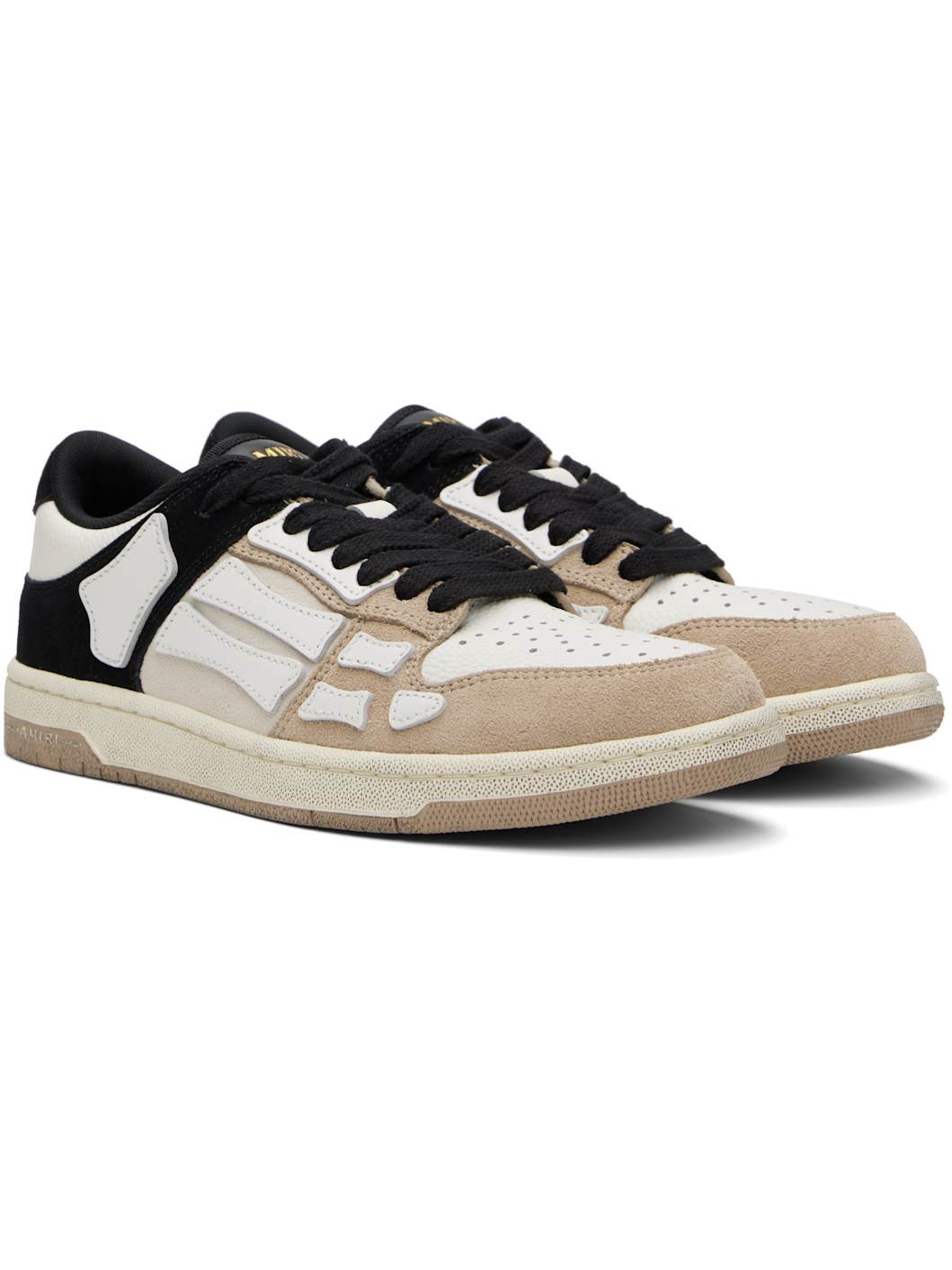 Brown & White Distressed Skel Top Low Sneakers - 4