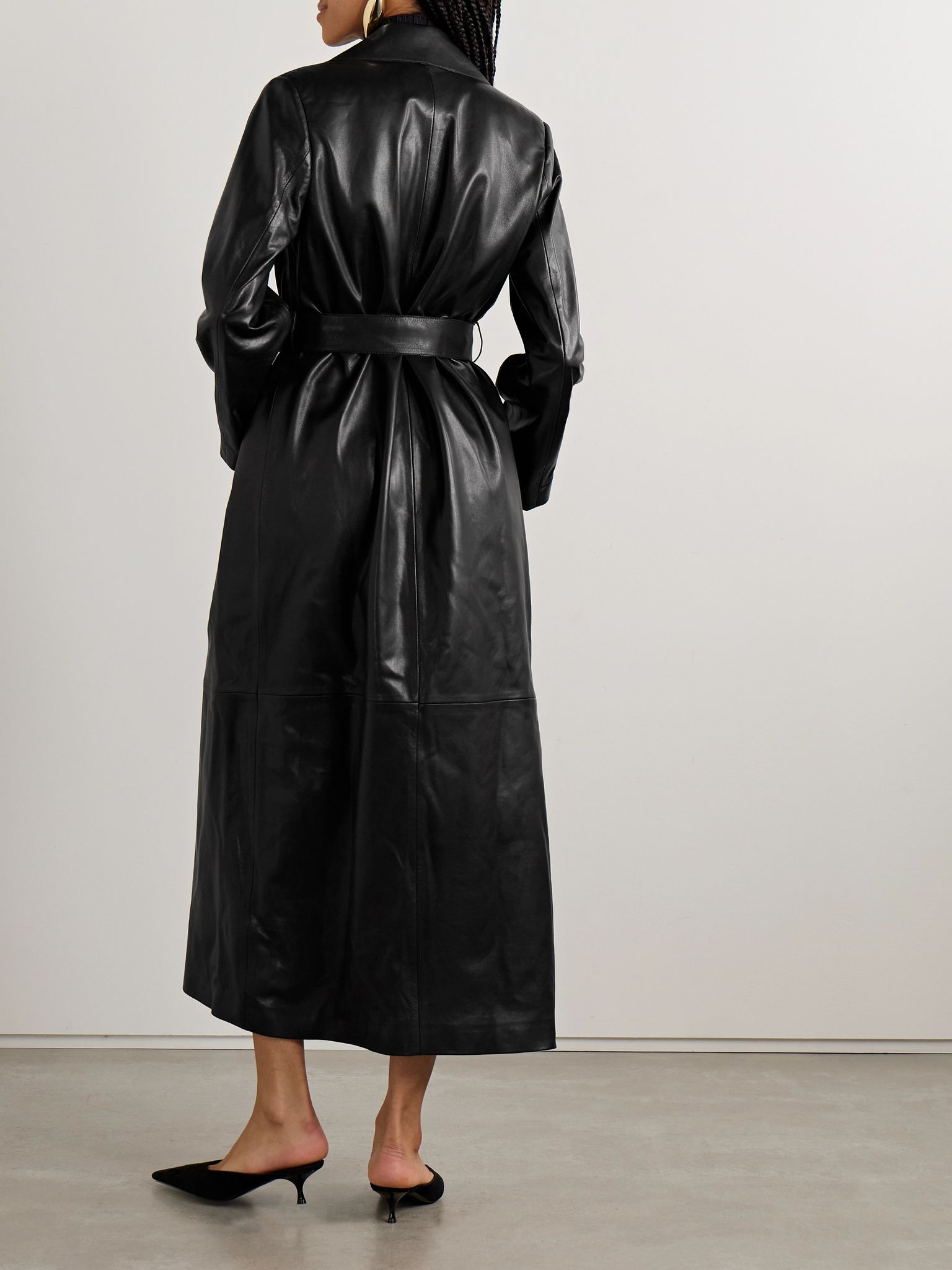Kasha belted leather trench coat Black - 3