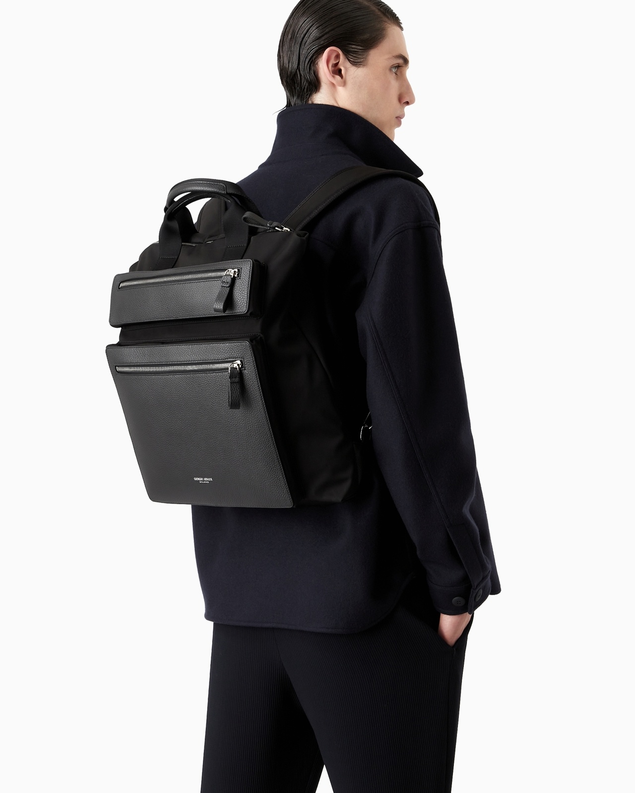 ASV CONVERTIBLE SHOPPER BAG IN NYLON AND PEBBLED LEATHER - 6