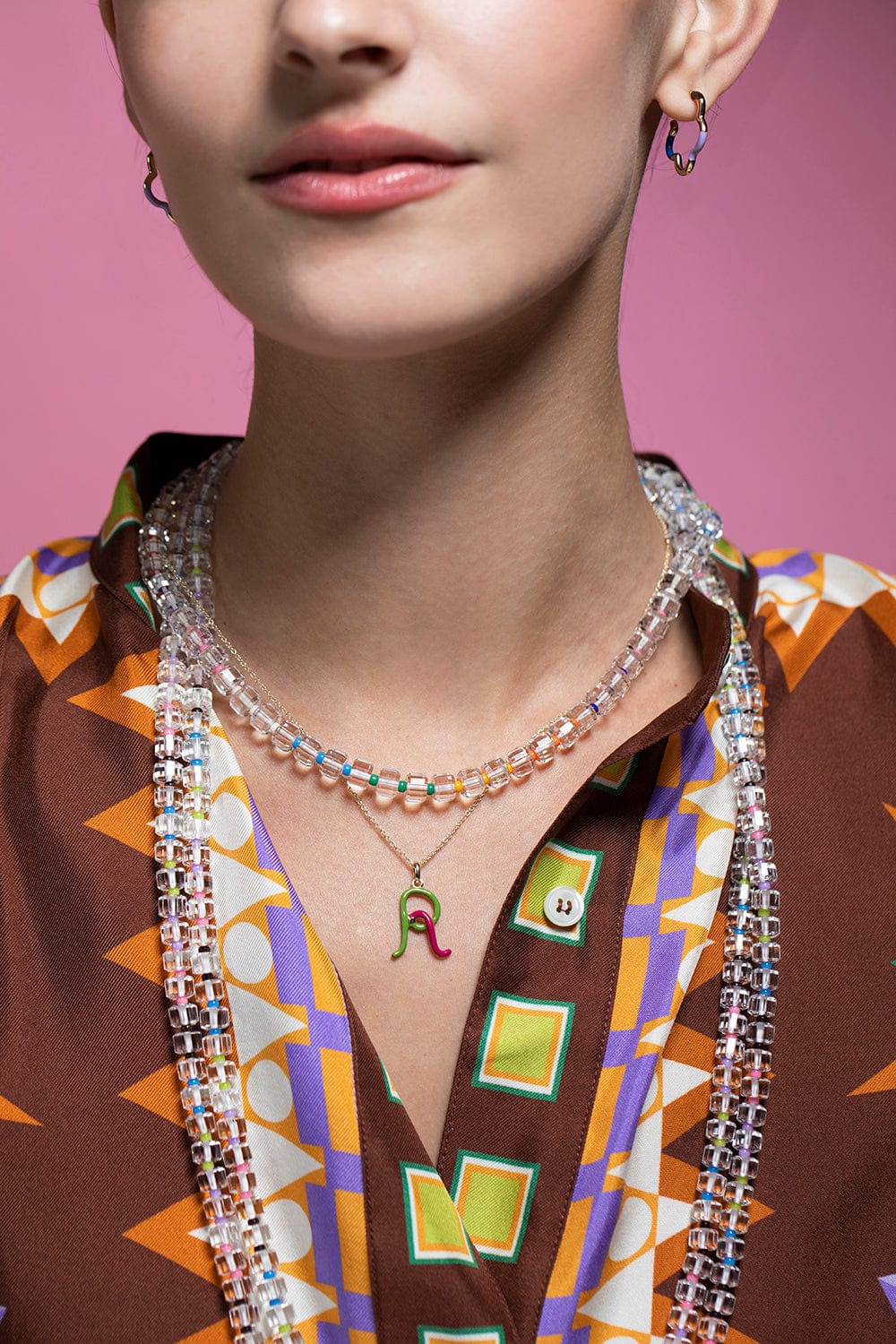 A-Z Multicolor Enamel Necklace - 7