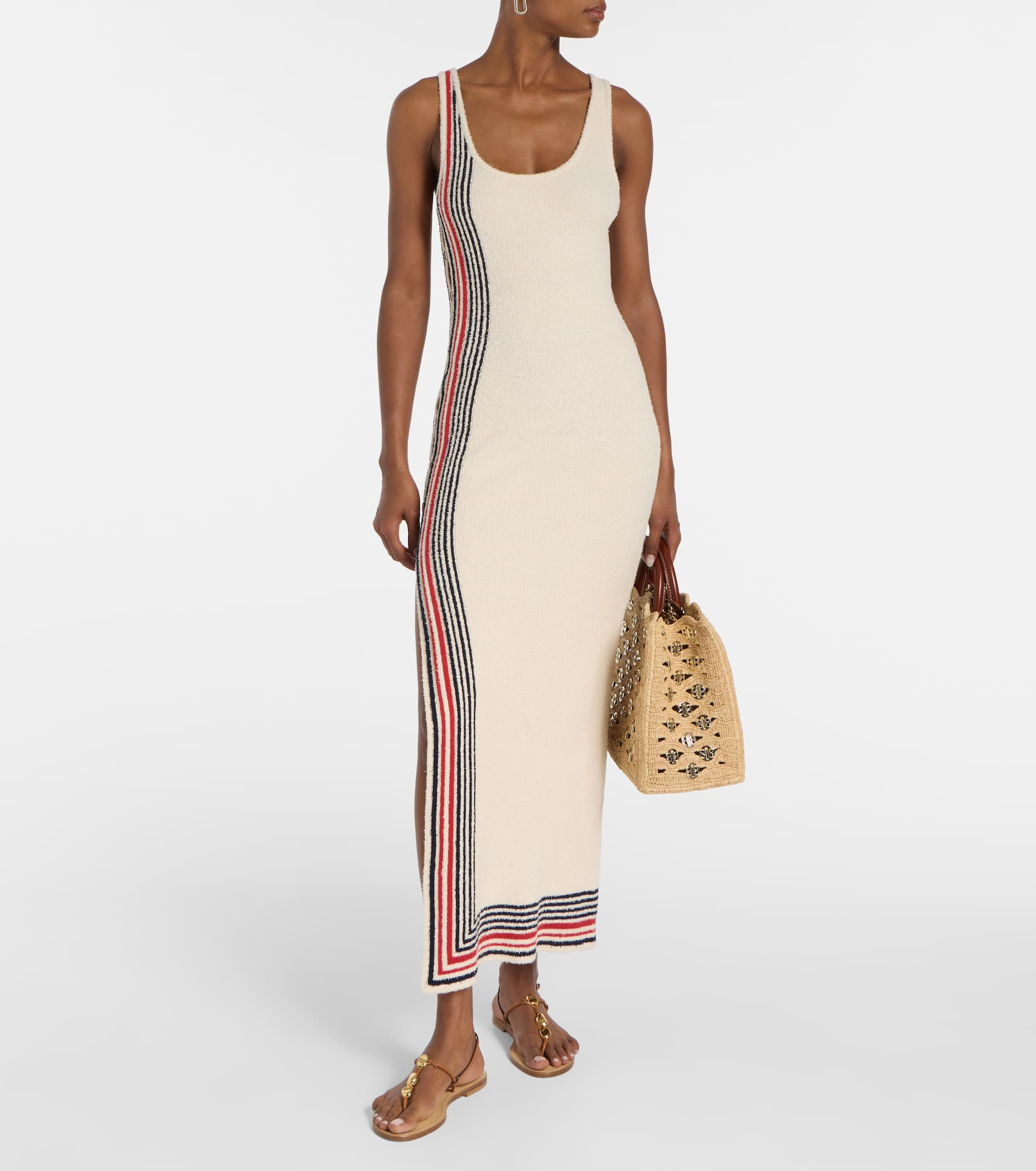 Striped cotton-blend terry midi dress - 2