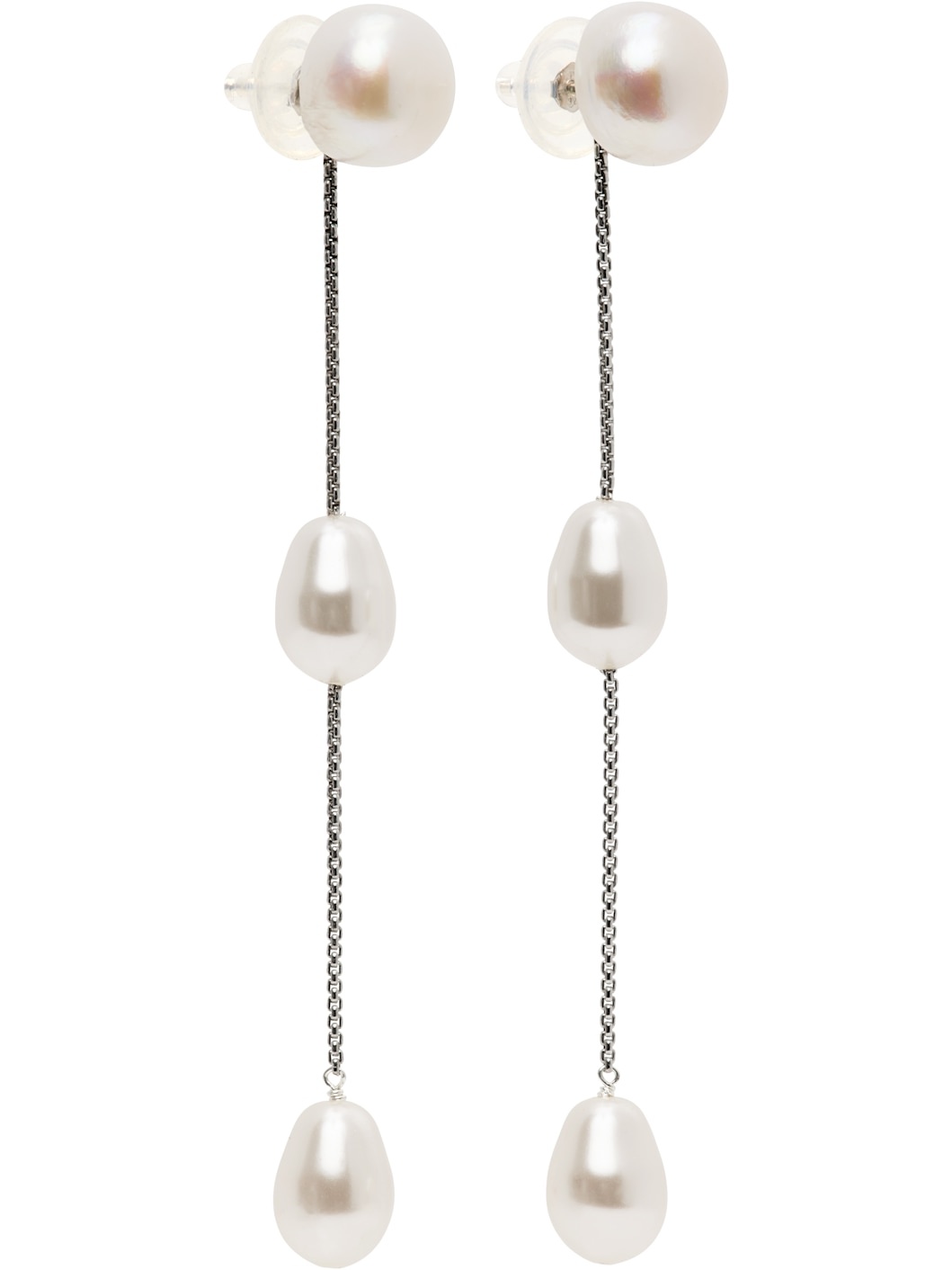 Silver Small Pearl Drop Earrings - 2
