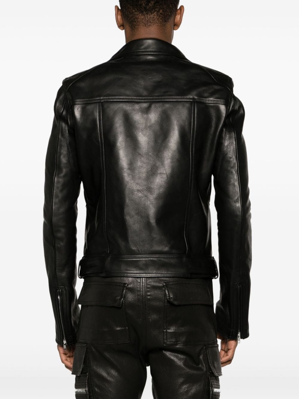 notched-lapels leather jacket - 4