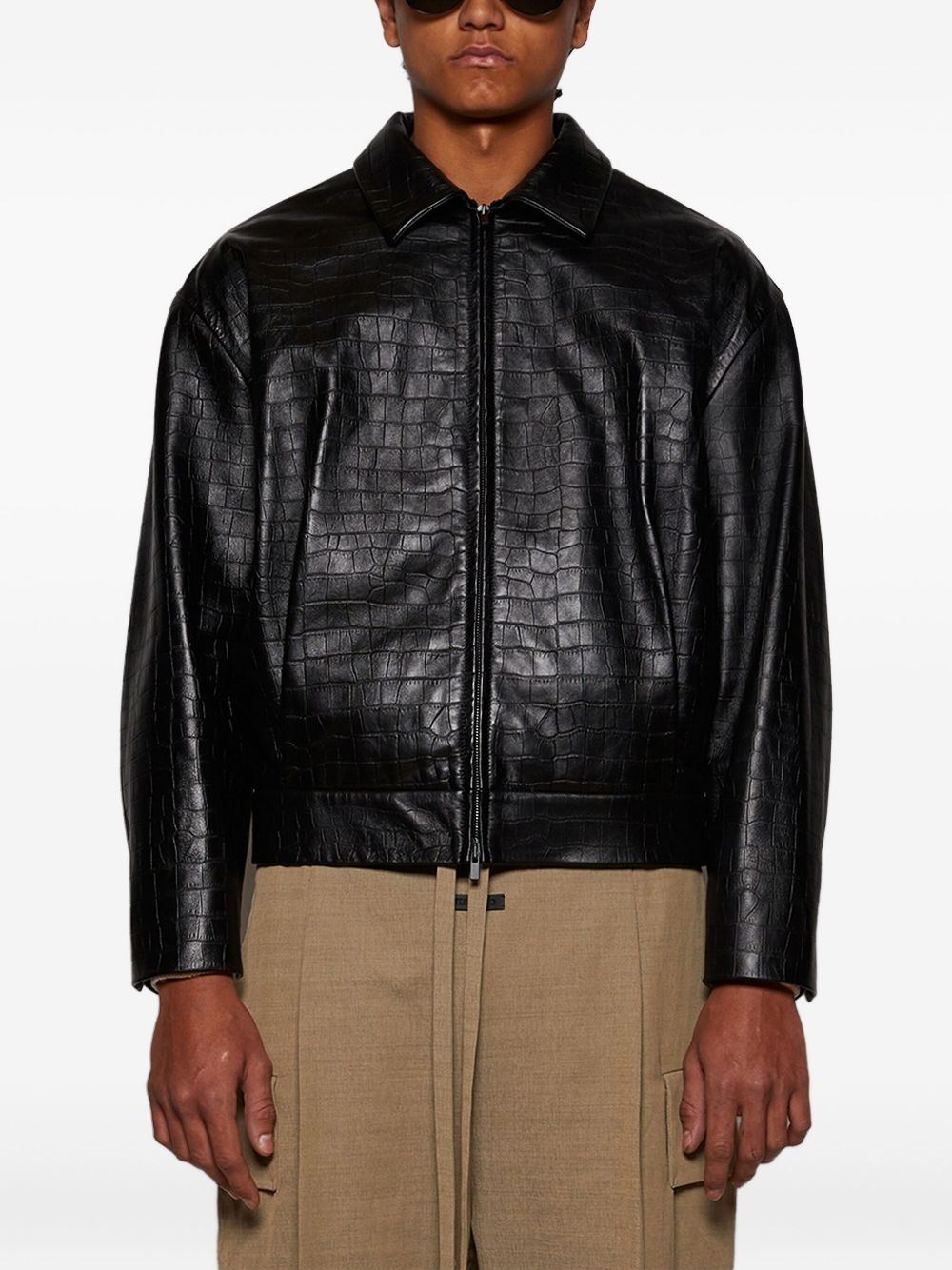 crocodile-effect zip-front jacket - 3