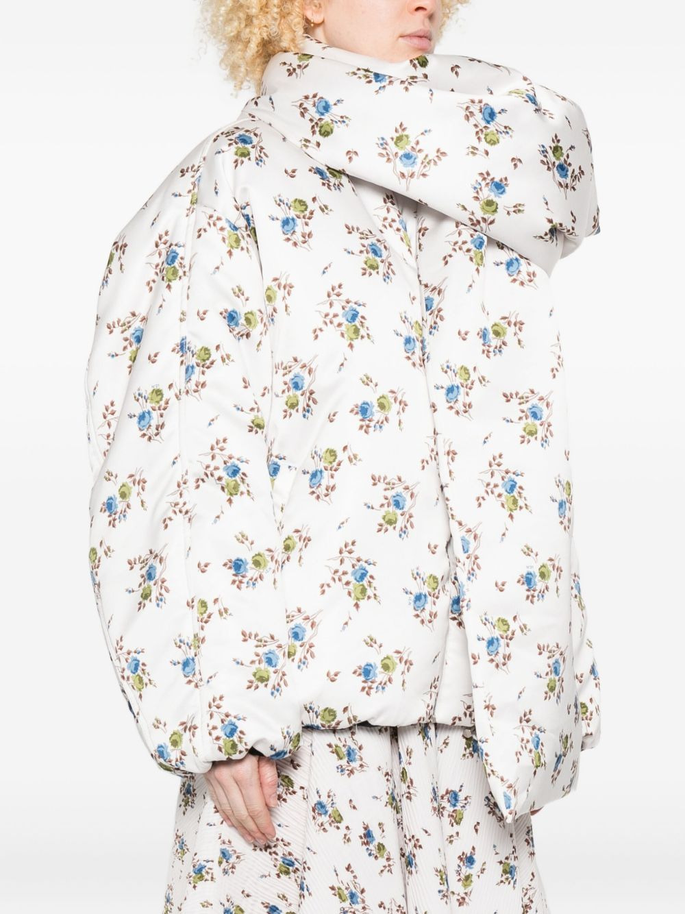 floral-print balloon-sleeves jacket - 3