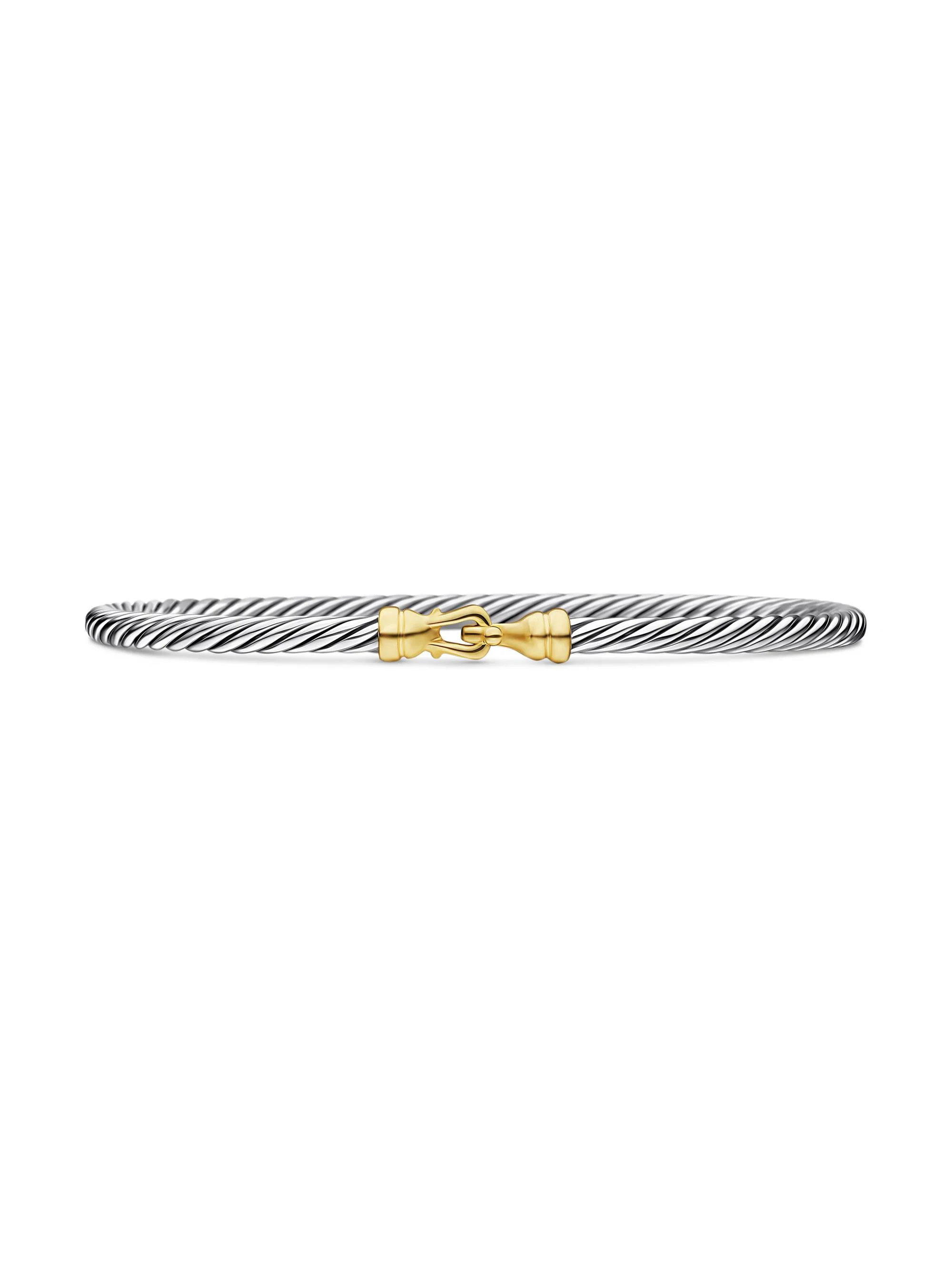 Women's Cable Collectibles Buckle Bangle Bracelet with 18K Yellow Gold/3 mm - Gold Silver - 1