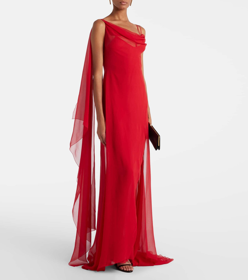 Blumarine Asymmetric draped silk georgette gown outlook