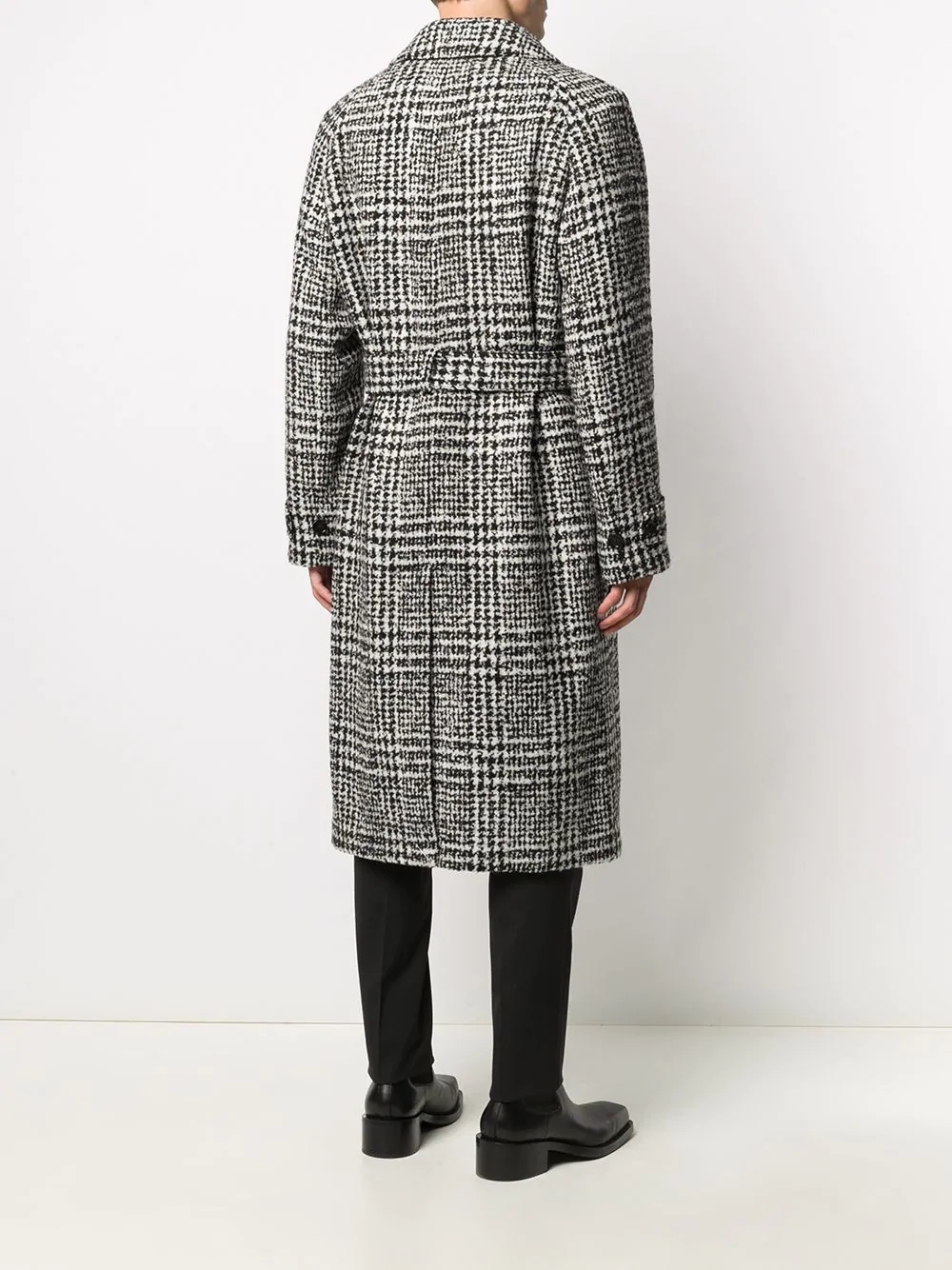 check-pattern mid-length coat - 4