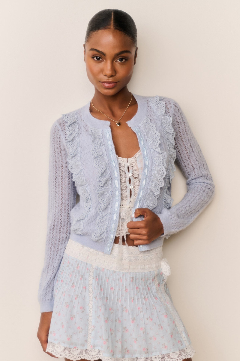 LoveShackFancy Melisse Eyelet Ruffle Cardigan outlook