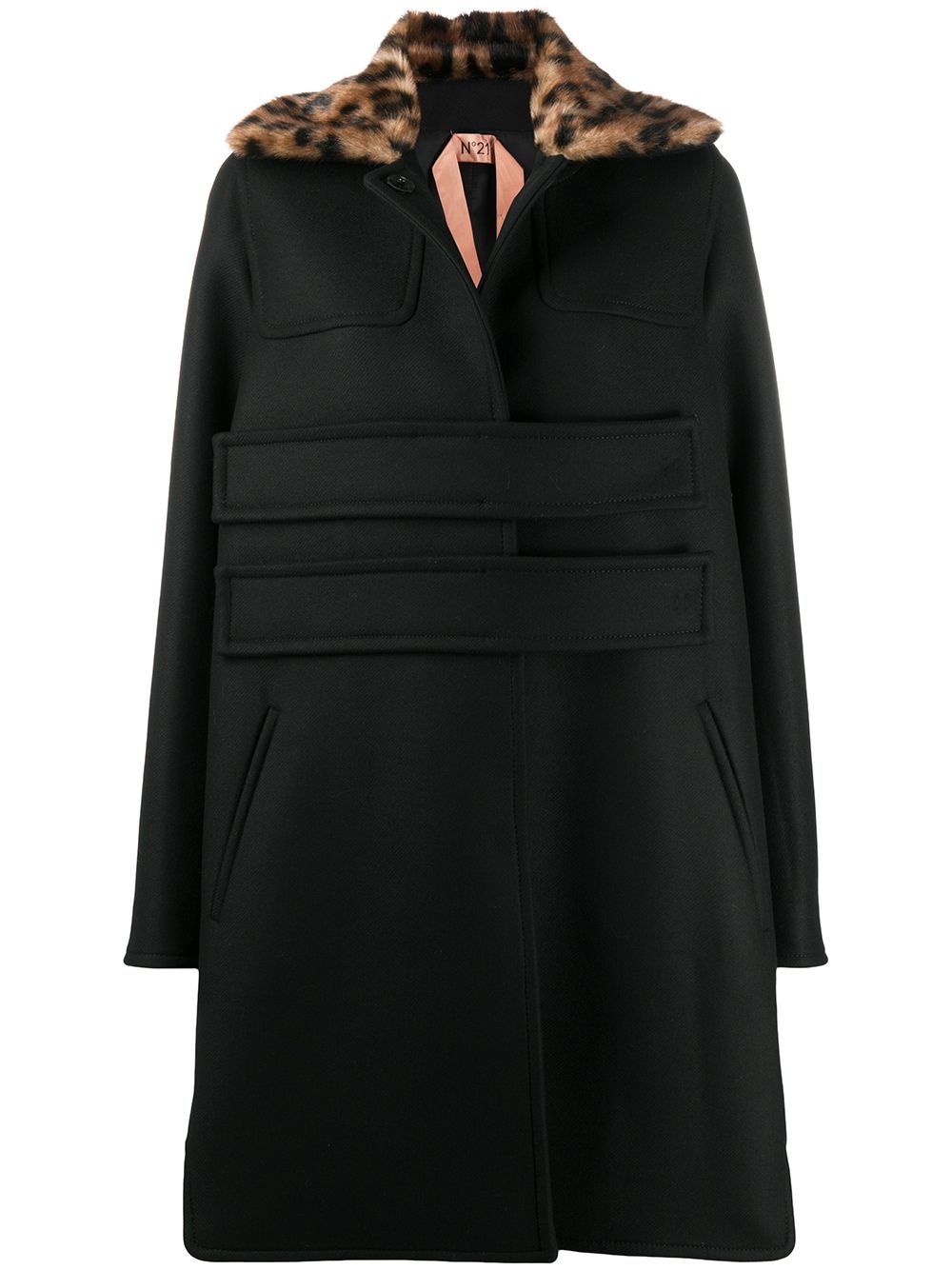 contrasting collar A-line coat - 1