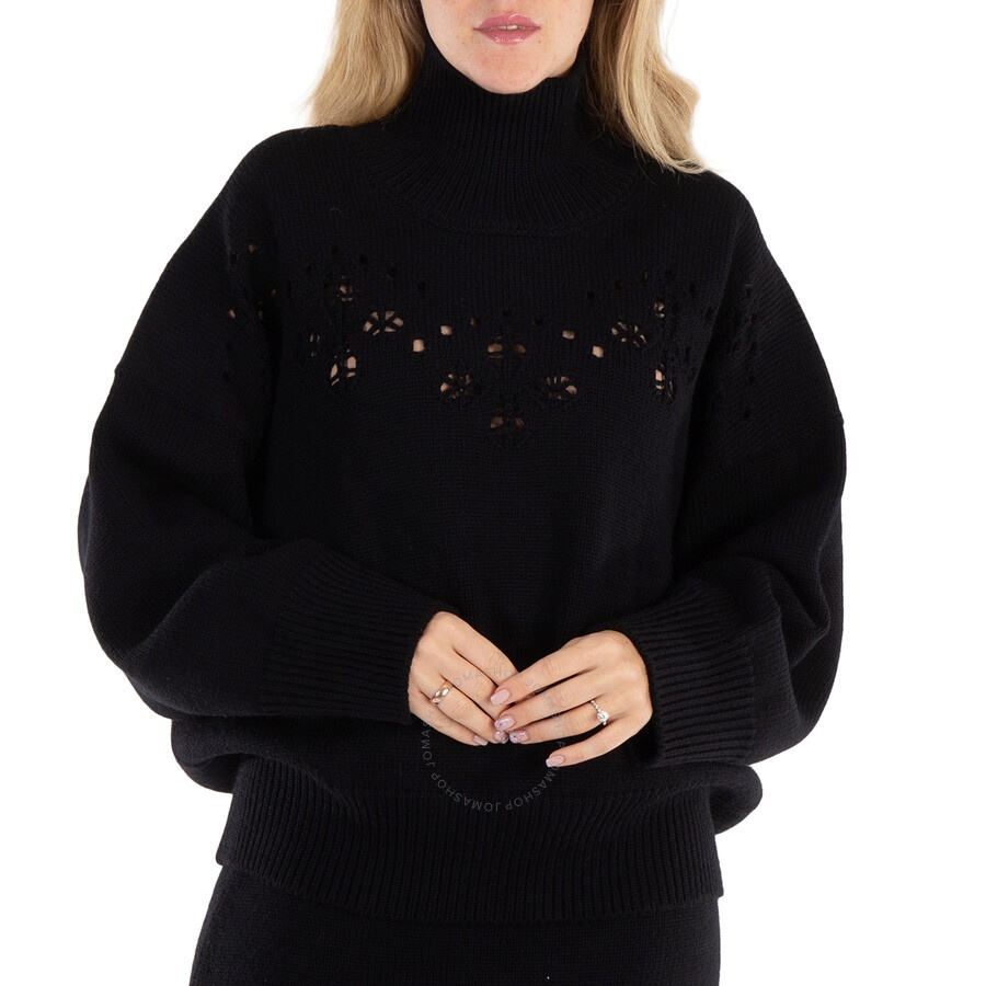 Chloe Ladies Black Pointelle-Knit Wool Jumper - 3