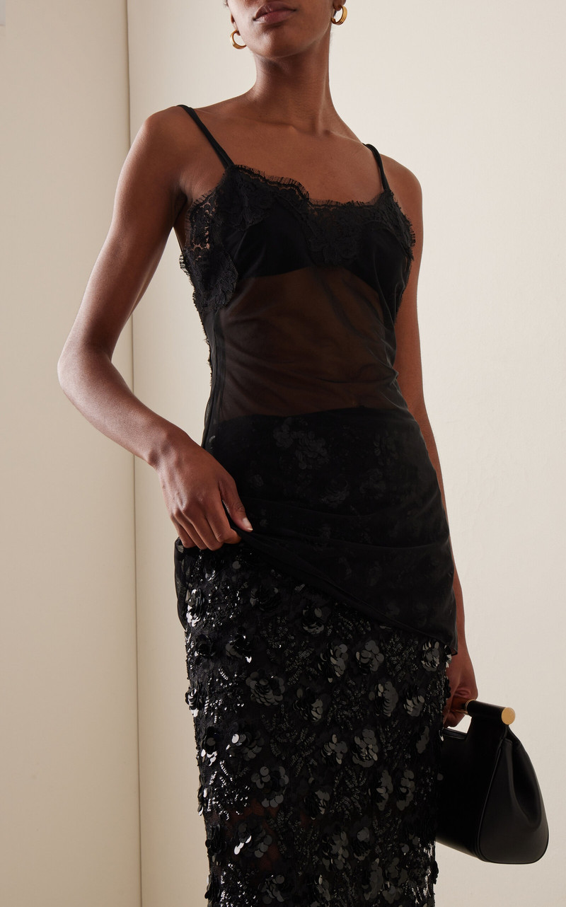 Dolce & Gabbana Lace-Trimmed Tulle Camisole Top black outlook