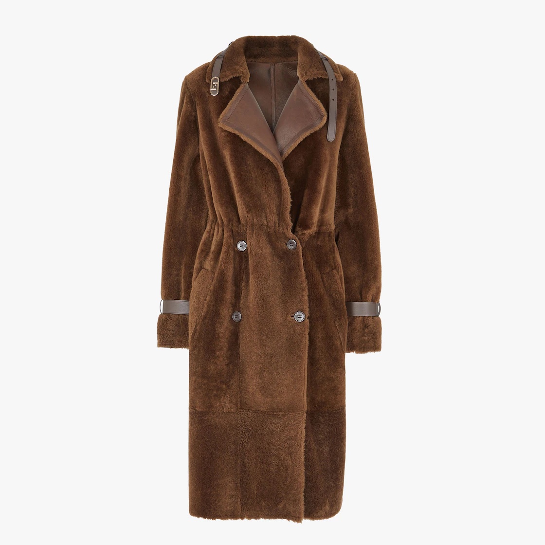 Dark brown shearling trench coat - 1