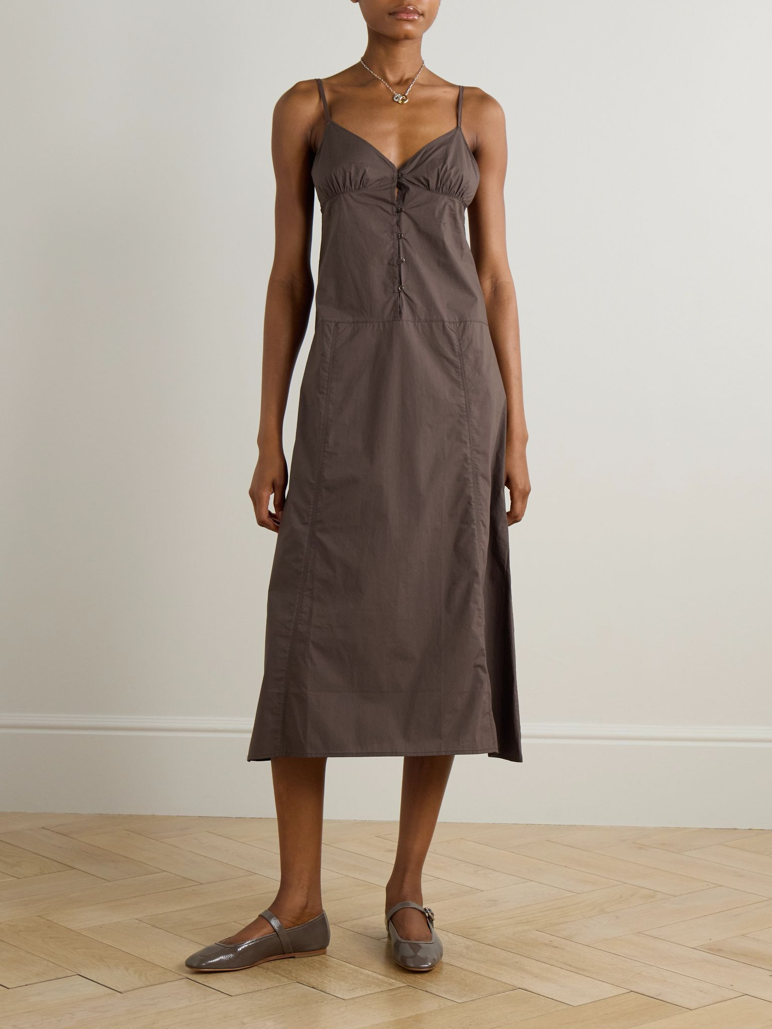 Organic cotton-poplin midi dress Brown - 2