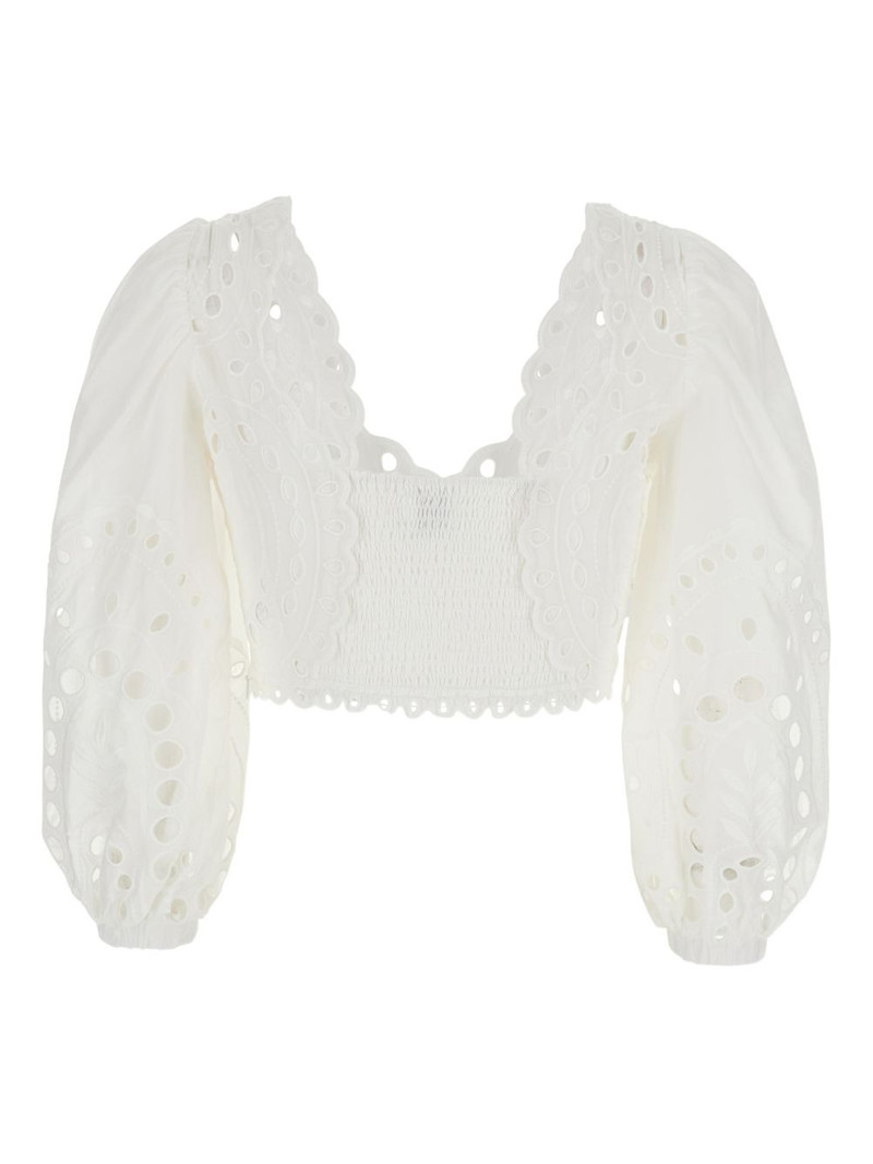 Charo Ruiz eyelet detail crop blouse outlook