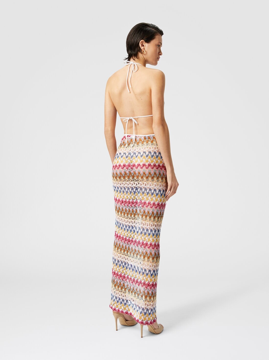 Long skirt in lamé viscose lace with gathers - 3