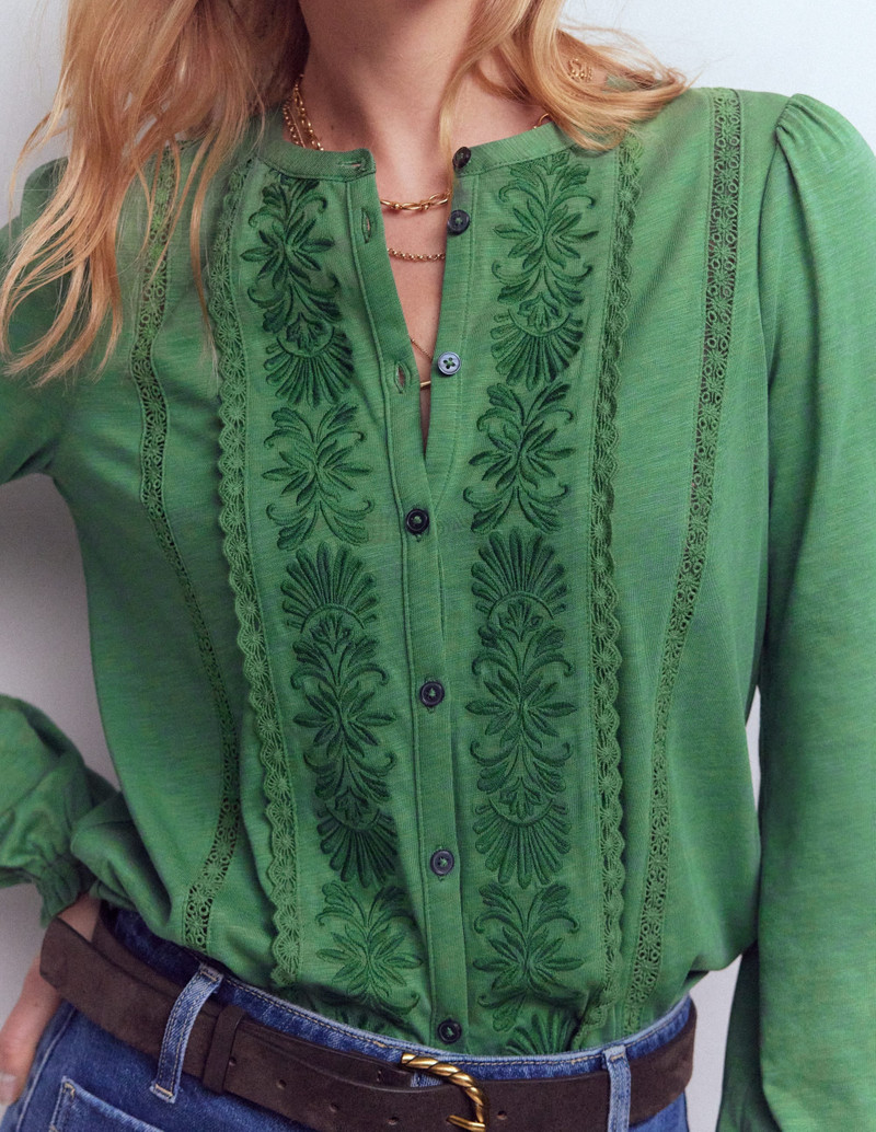 Embroidered Jersey Shirt-Willow Green 3