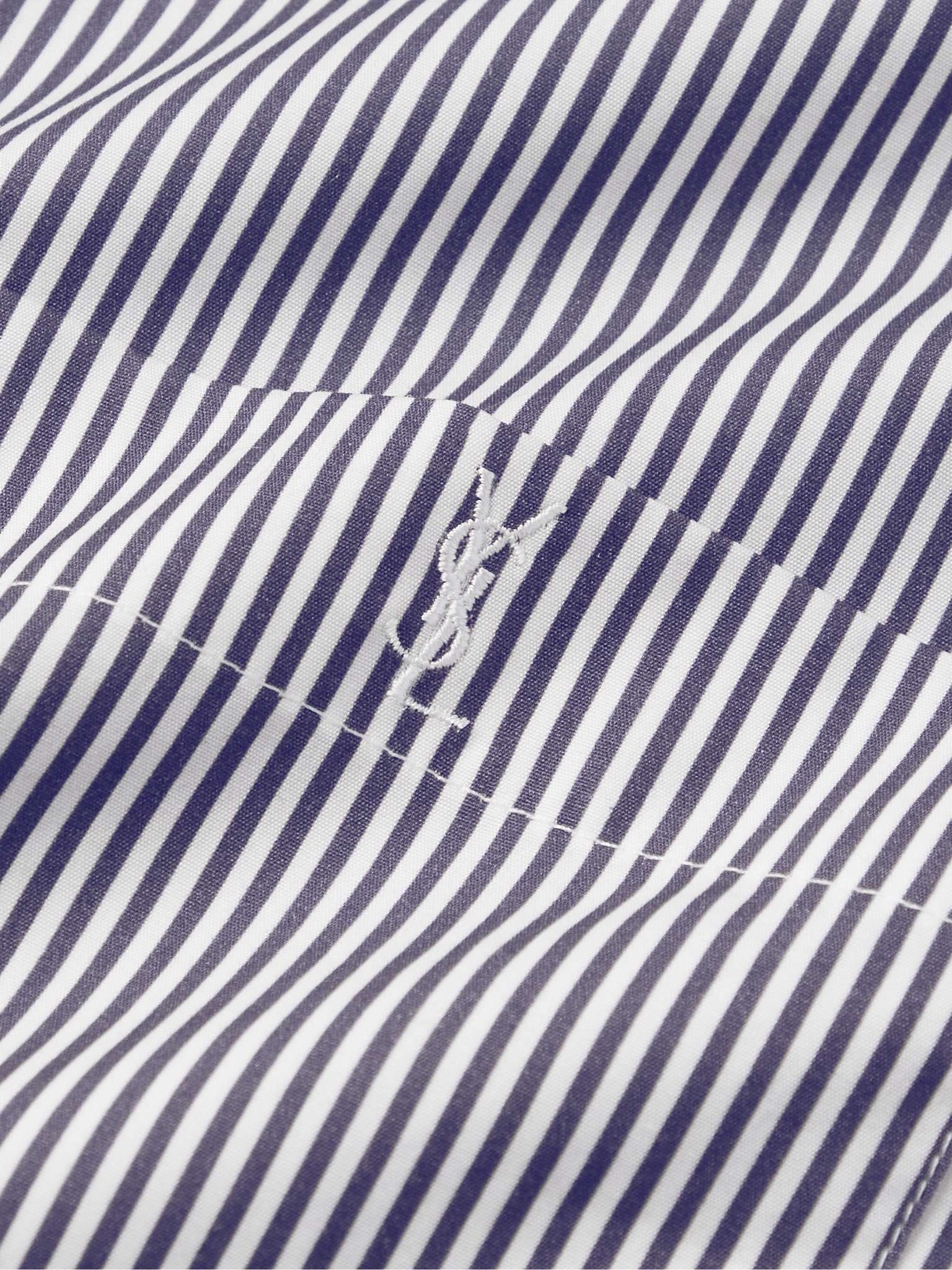 Monogram Button-Down Collar Striped Cotton-Poplin Shirt - 3