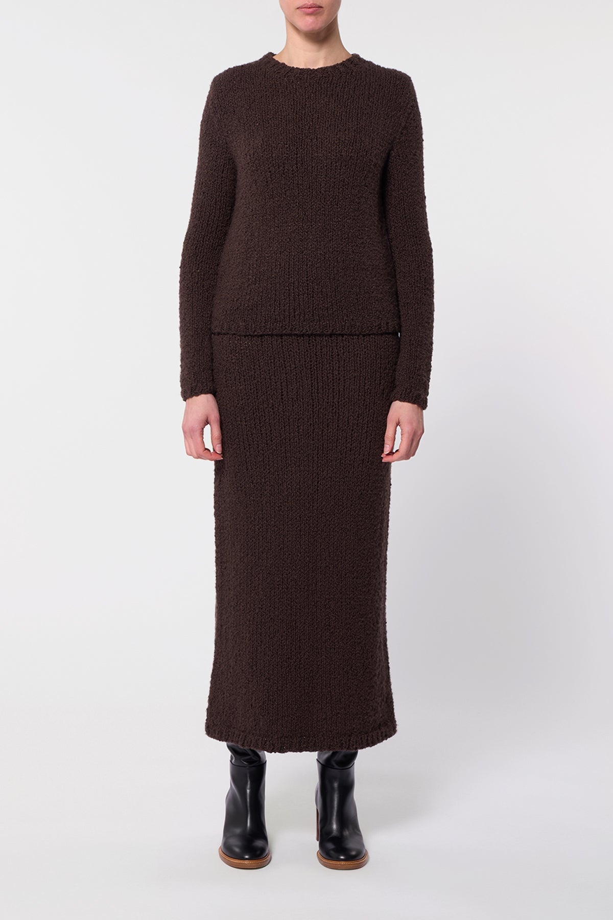 Milne Knit Skirt in Chocolate Cashmere Boucle - 3