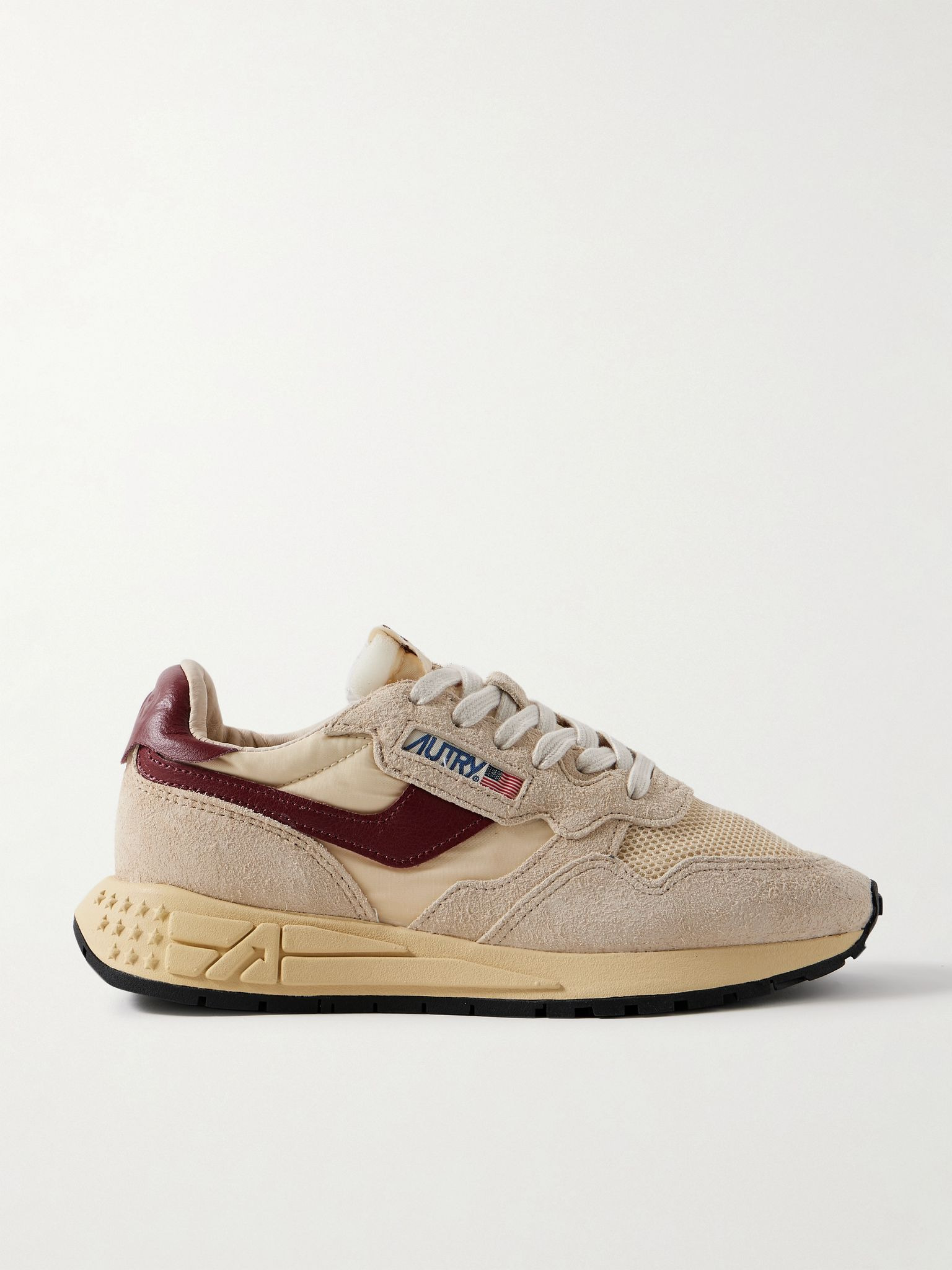 Reelwind Low leather-trimmed suede, mesh and shell sneakers Cream - 1