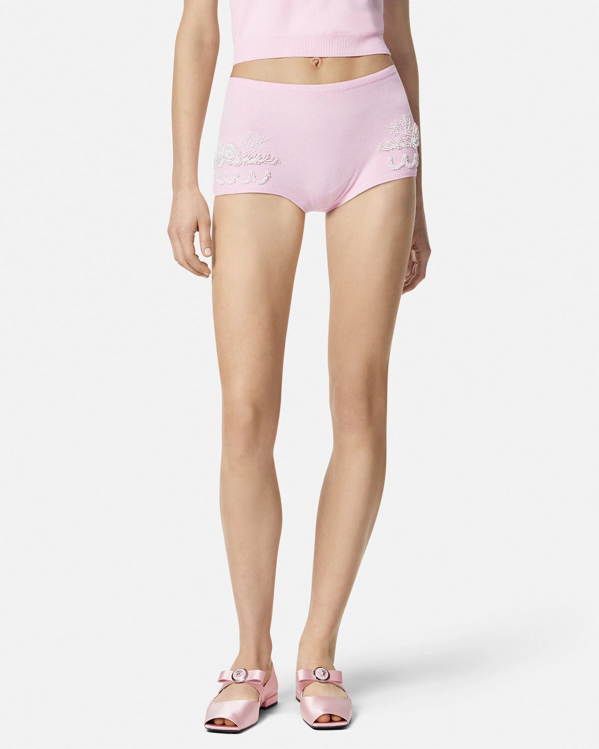 Embroidered Cashmere Knit Shorts - 4