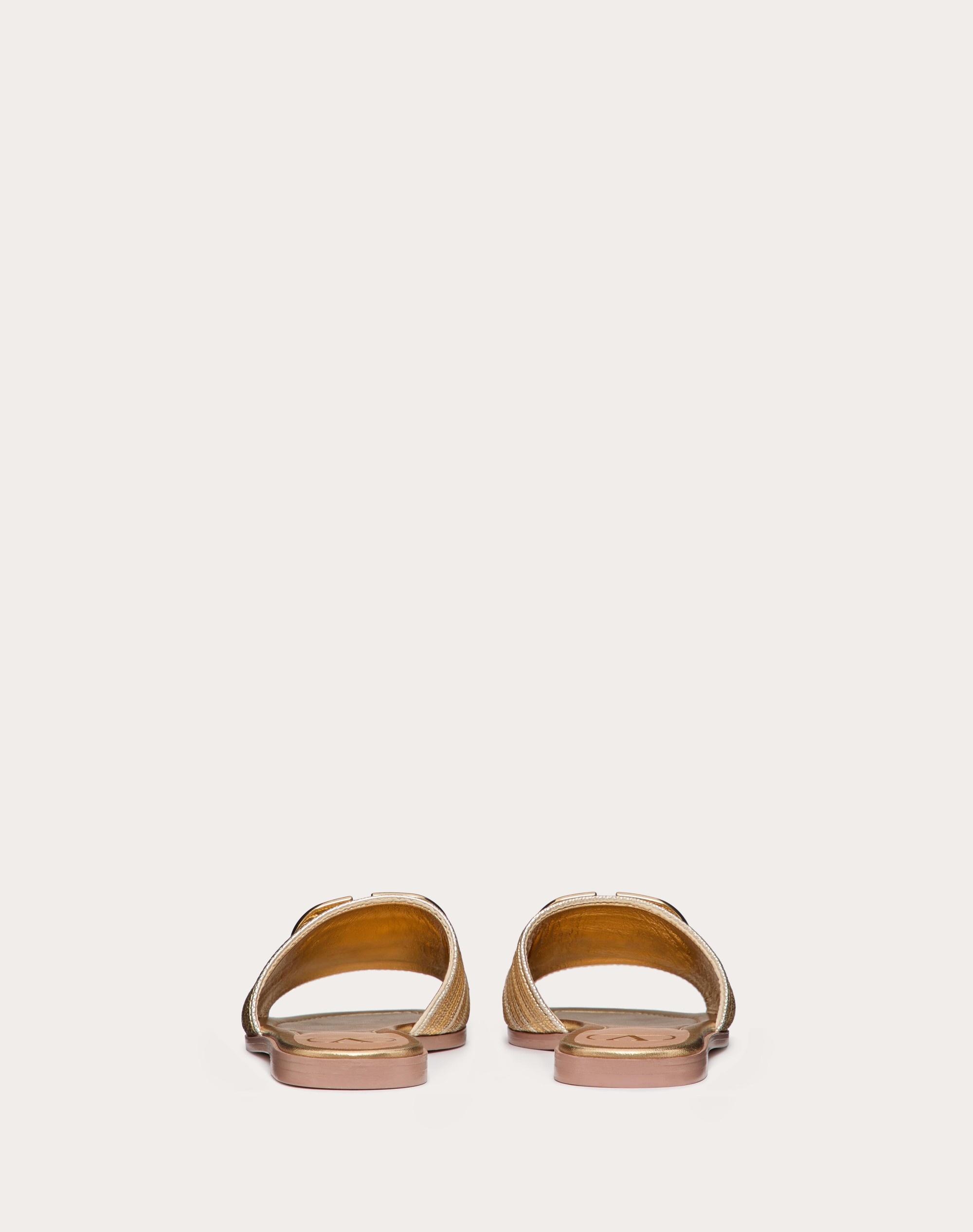 VLOGO SIGNATURE METALLIC LEATHER SLIDE SANDAL WITH CORNELY EMBROIDERY - 3