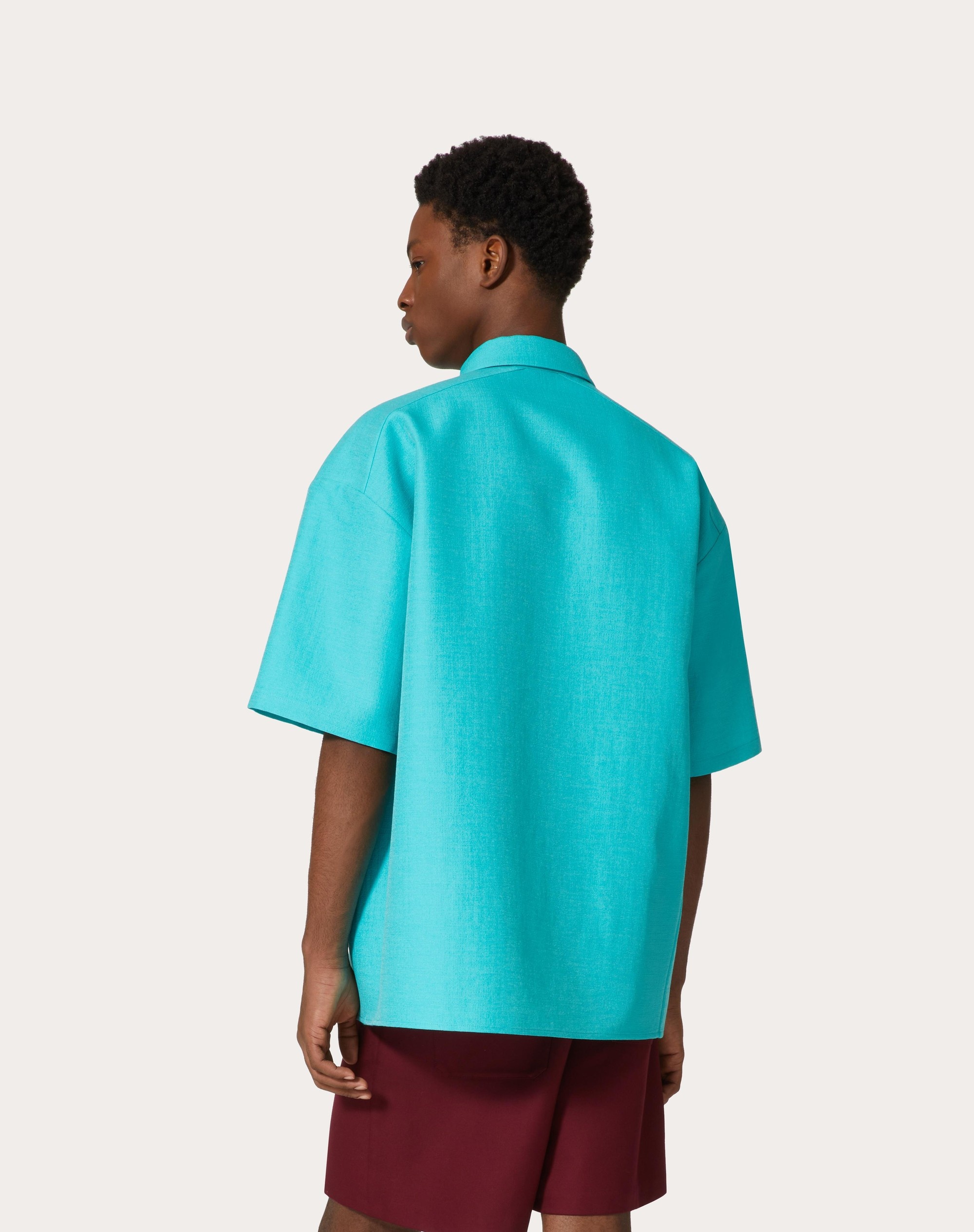 WOOL AND SILK BOWLING SHIRT WITH FLOWER EMBROIDERY - 4