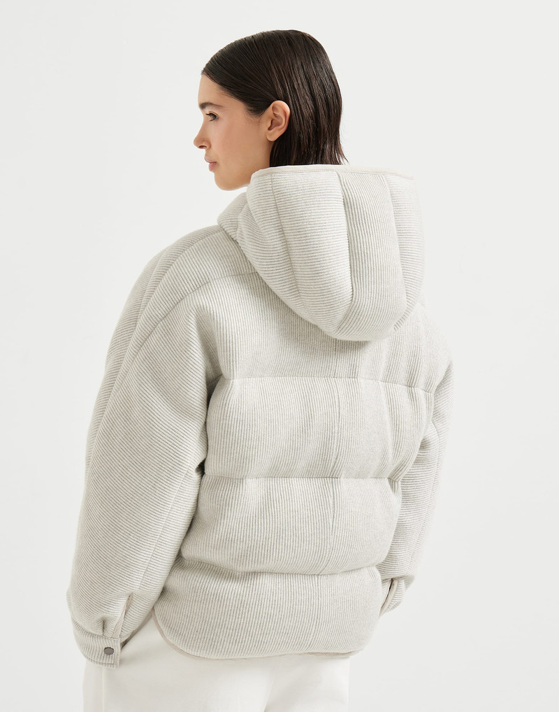 Brunello Cucinelli Sparkling cashmere English rib knit hooded down jacket with shiny zipper pull outlook