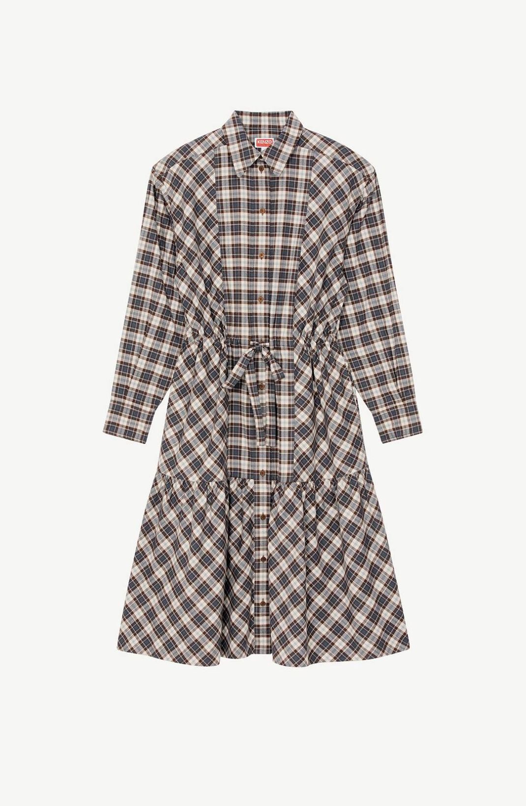 Checked midi-length shirt dress - 1