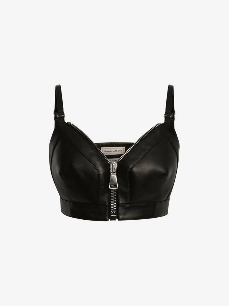 Leather Zip Bra Top in Black 1