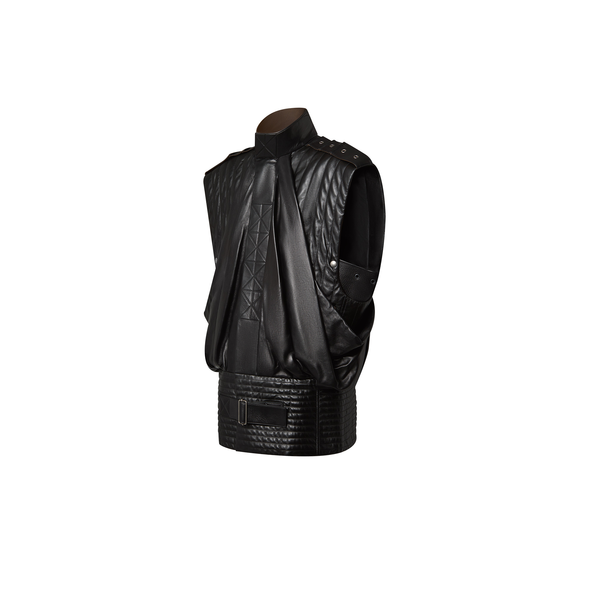 Oversized Quilted Leather Sleeveless Jacket - 2