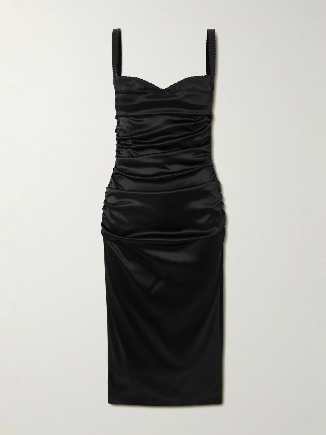 Gathered Satin Bustier Midi Dress - 1