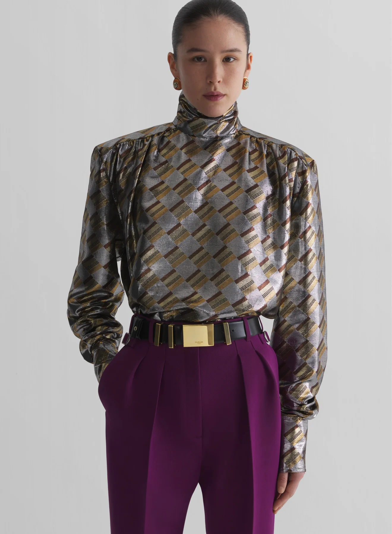 silver chess checked fluid blouse - 1